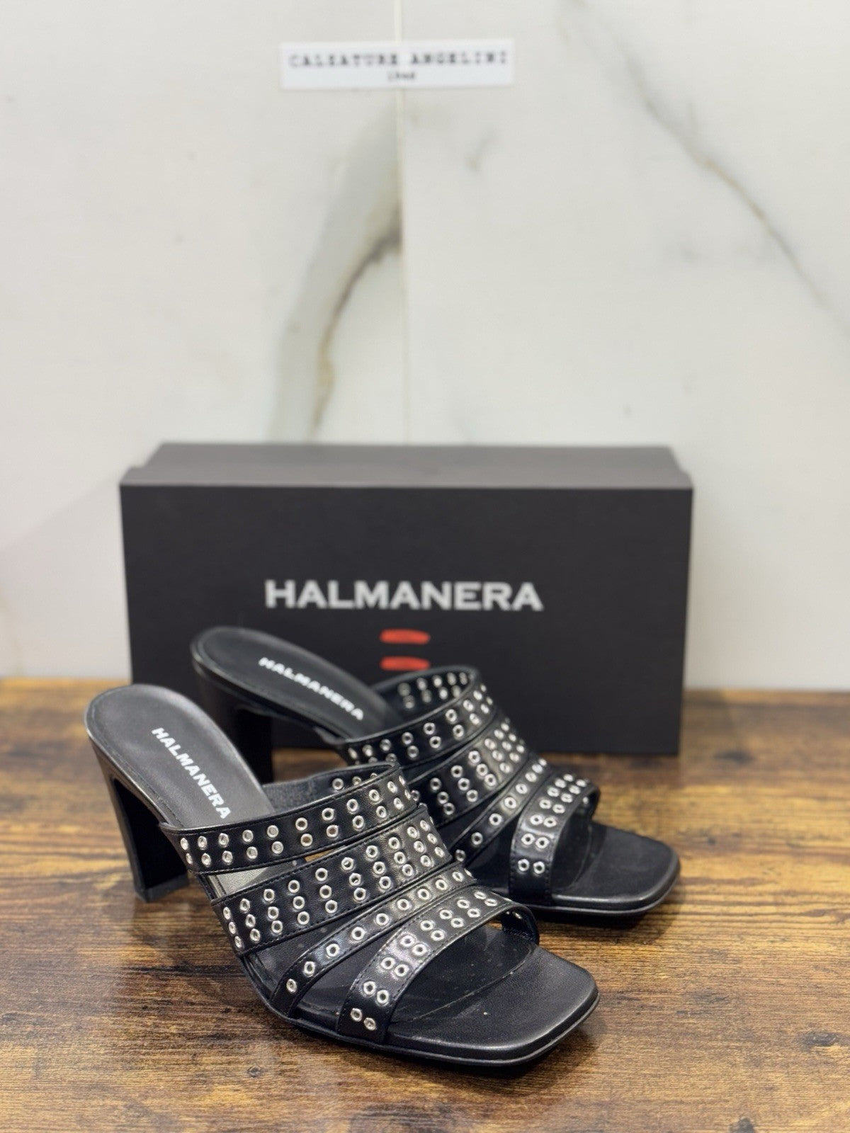 Halmanera Sandalo Pelle Nero  Con Tacco Top Quality Donna 40