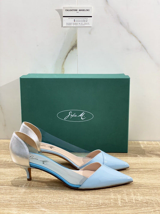 Sofia M. Decolte’ donna perla 105 vernice Azzurra  luxury woman shoe 39