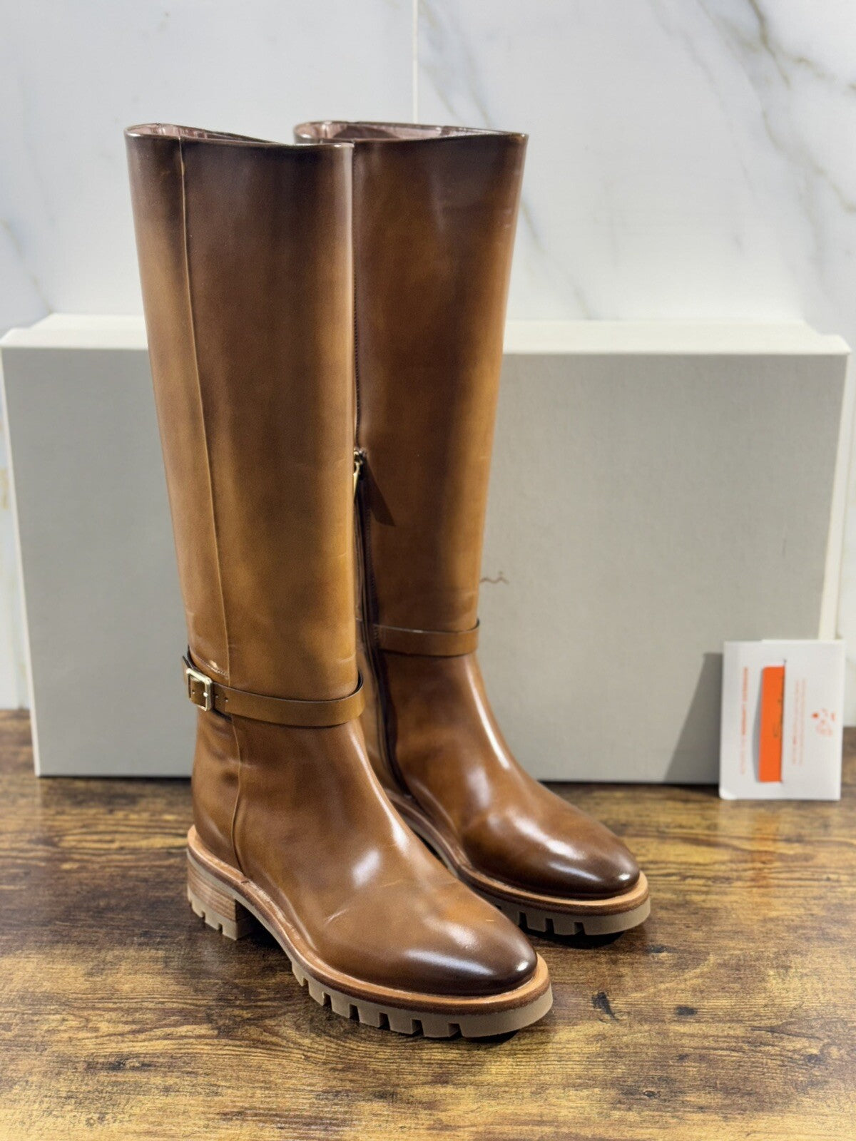 Santoni Stivali Donna In Pelle  Cuoio  Luxury Woman Boot Santoni 38