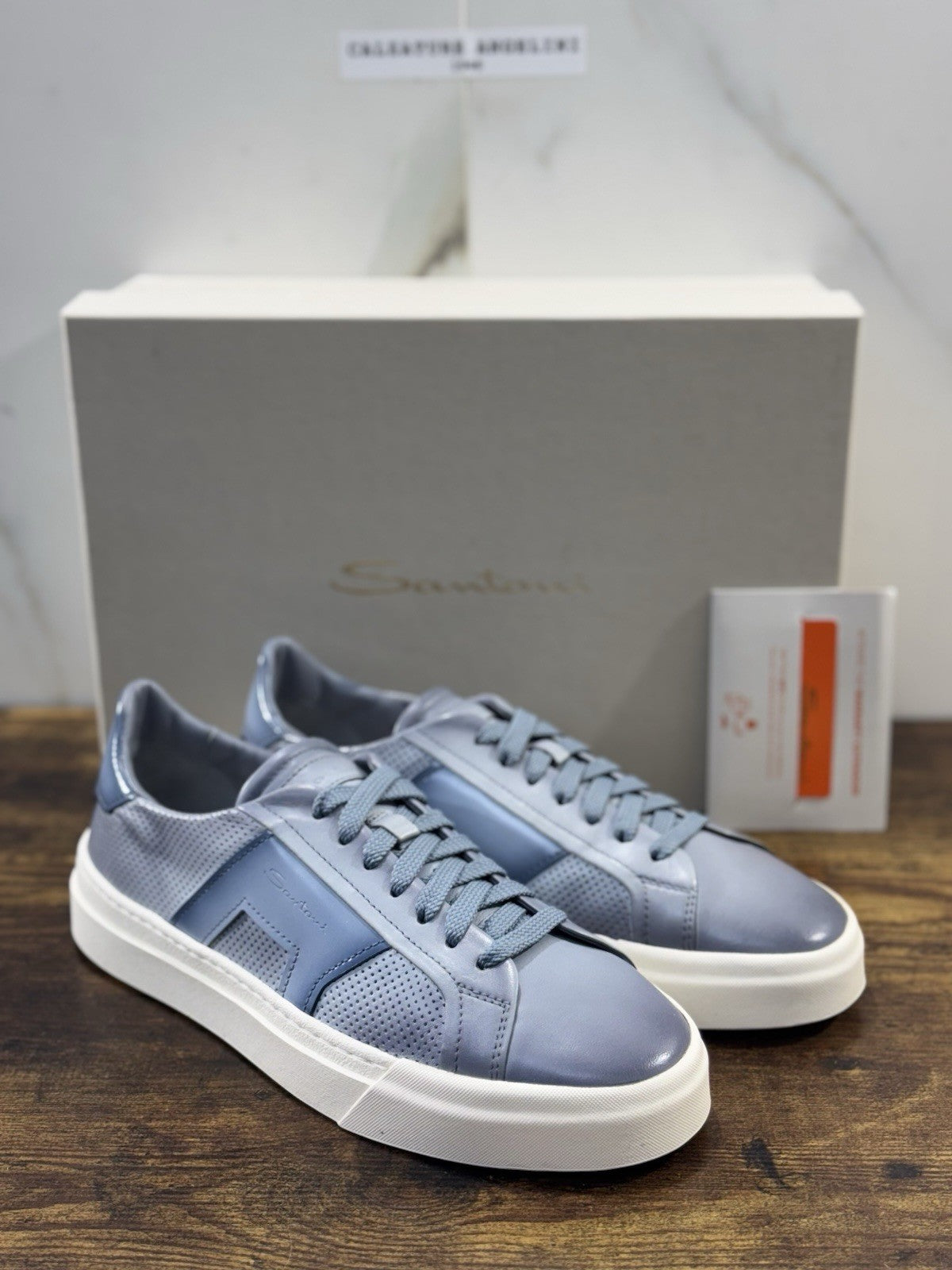 Santoni Sneaker DBS  Pelle Light Blue   Luxury Santoni Scarpe Uomo 41