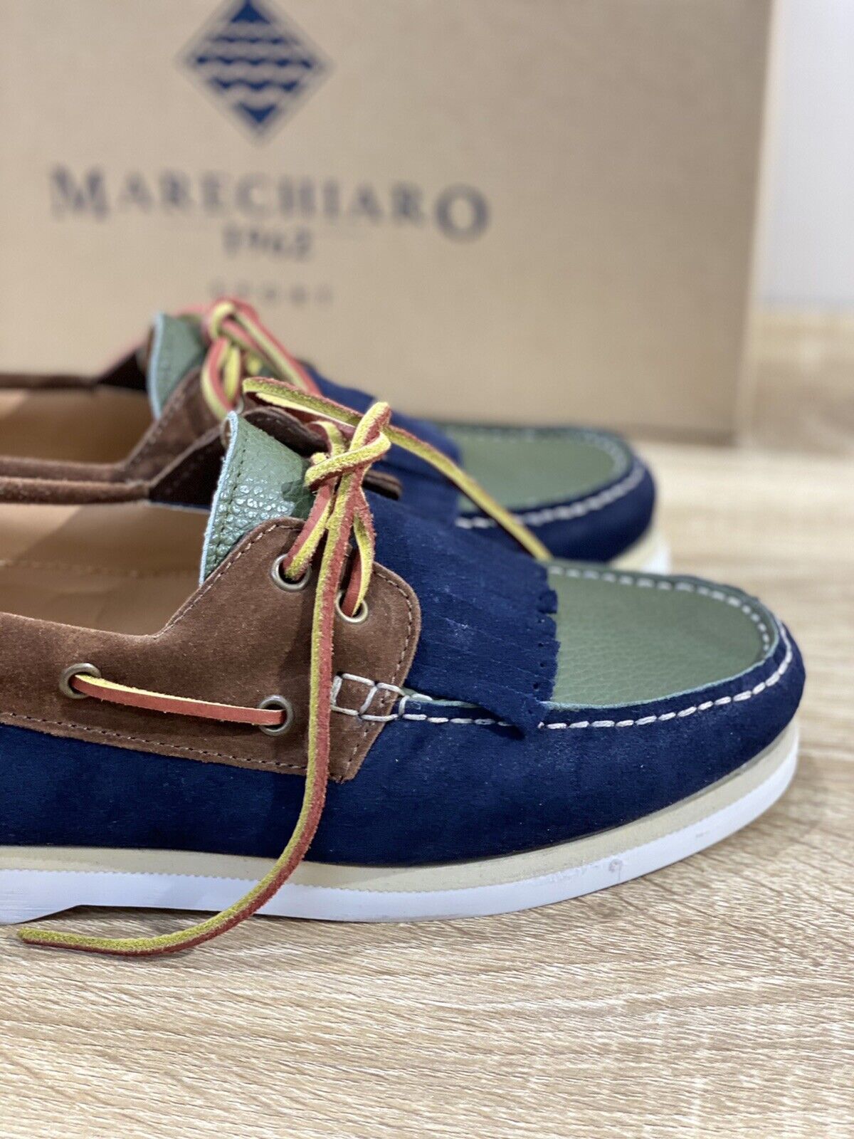 Marechiaro 1962 uomo mocassino Boat Shoes Made In Italy Suede Multi Blu 40