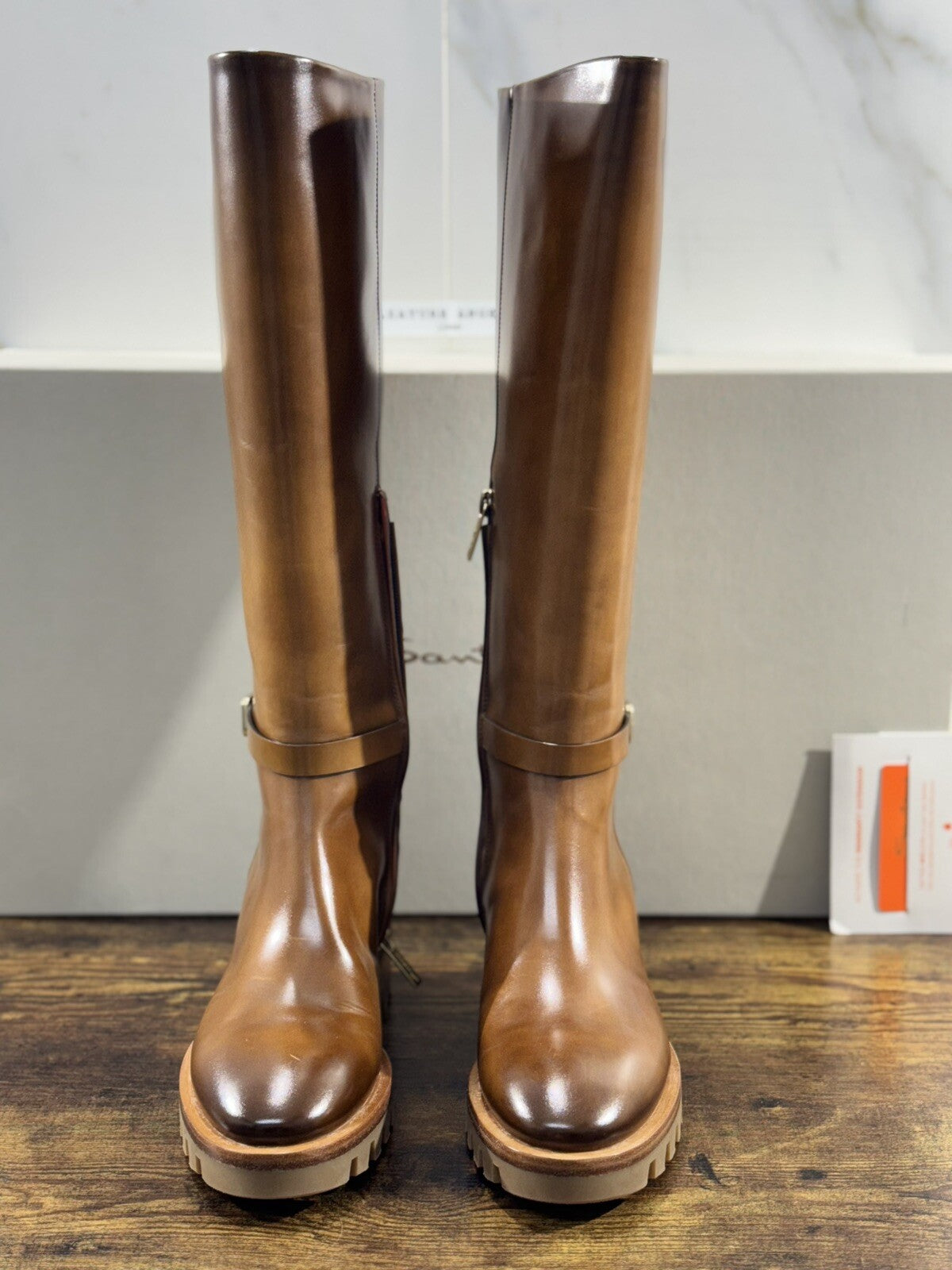 Santoni Stivali Donna In Pelle  Cuoio  Luxury Woman Boot Santoni 38.5