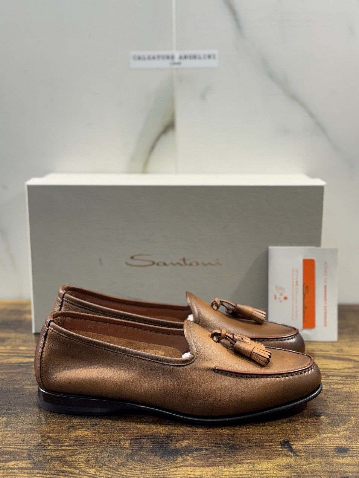 Santoni Mocassino Nappine Pelle Cuoio  Luxury Men Shoes Goodyear  Uomo 40.5