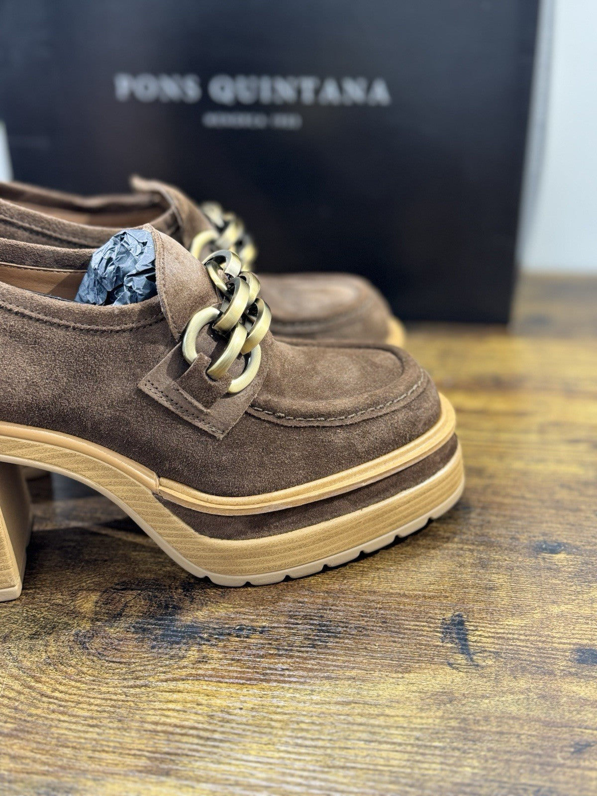 Pons Quintana Mocassino Donna Pelle Suede Brown  Con Tacco  Casual Loafer 38