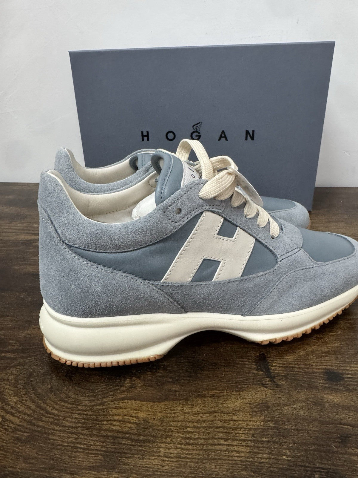 Hogan Interactive H713 Memory Foam Sneaker Suede Pelle Celeste  Donna 36.5