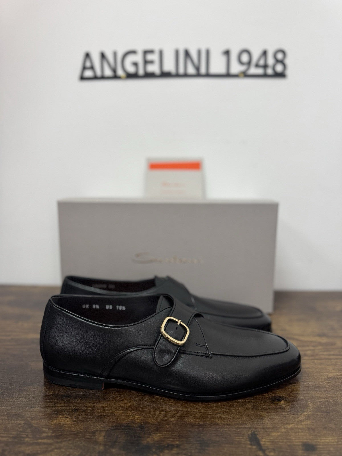 Santoni Mocassino Mono Buckle Goodyear Pelle Nero  Luxury Santoni Scarpa 43.5