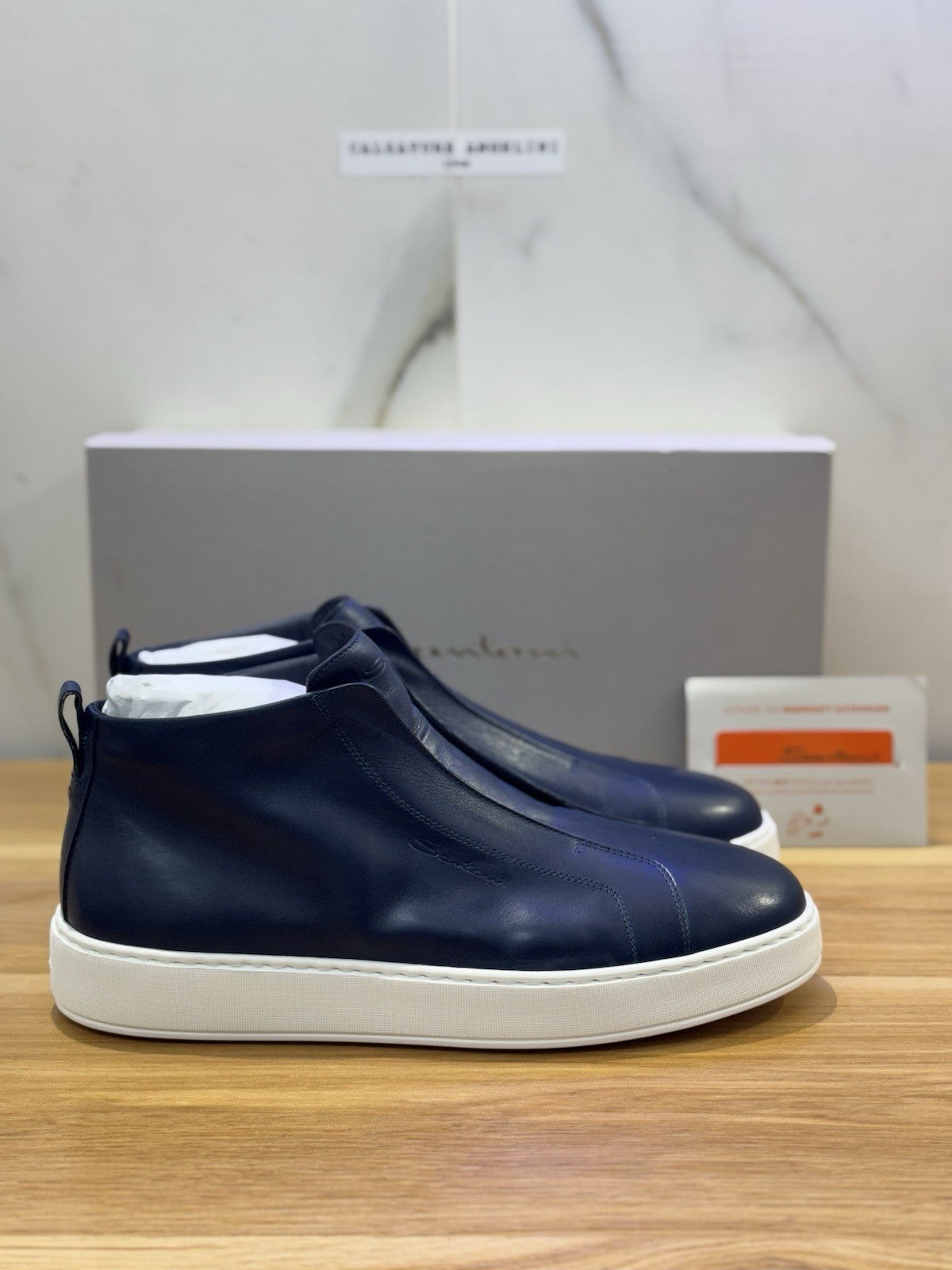 Santoni Icon  High Sneaker Pelle   Blu  Luxury Santoni Scarpa Uomo 42