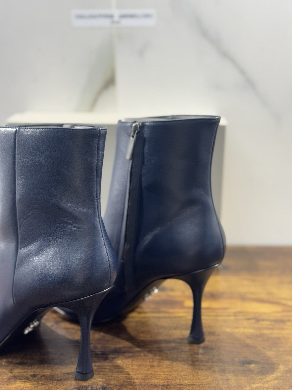 Sergio Levantesi Stivaletto  Pelle Blu Con Tacco   Luxury Made In Italy Donna 41