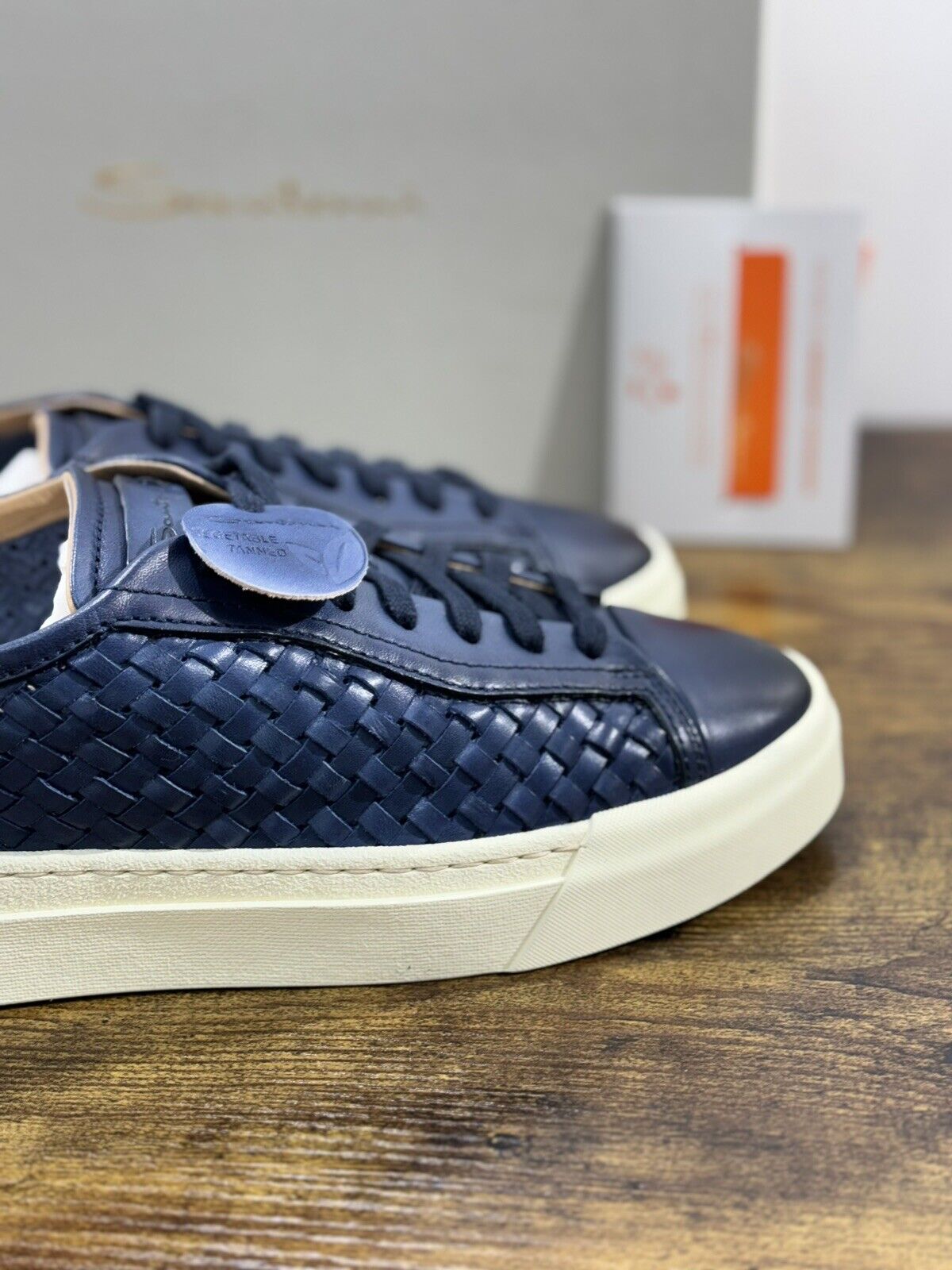 Santoni Sneaker Uomo Icon Pelle Blu Intreccio Luxury Men Santoni Shoes Icon 39