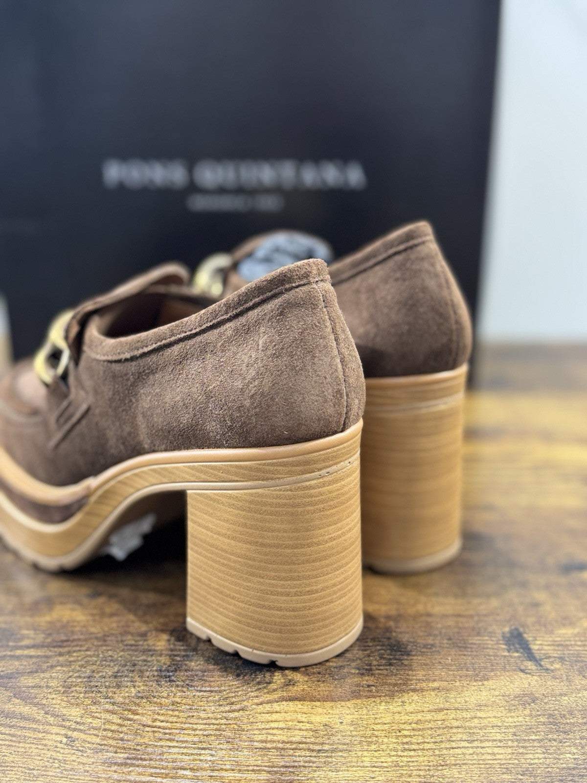 Pons Quintana Mocassino Donna Pelle Suede Brown  Con Tacco  Casual Loafer 38