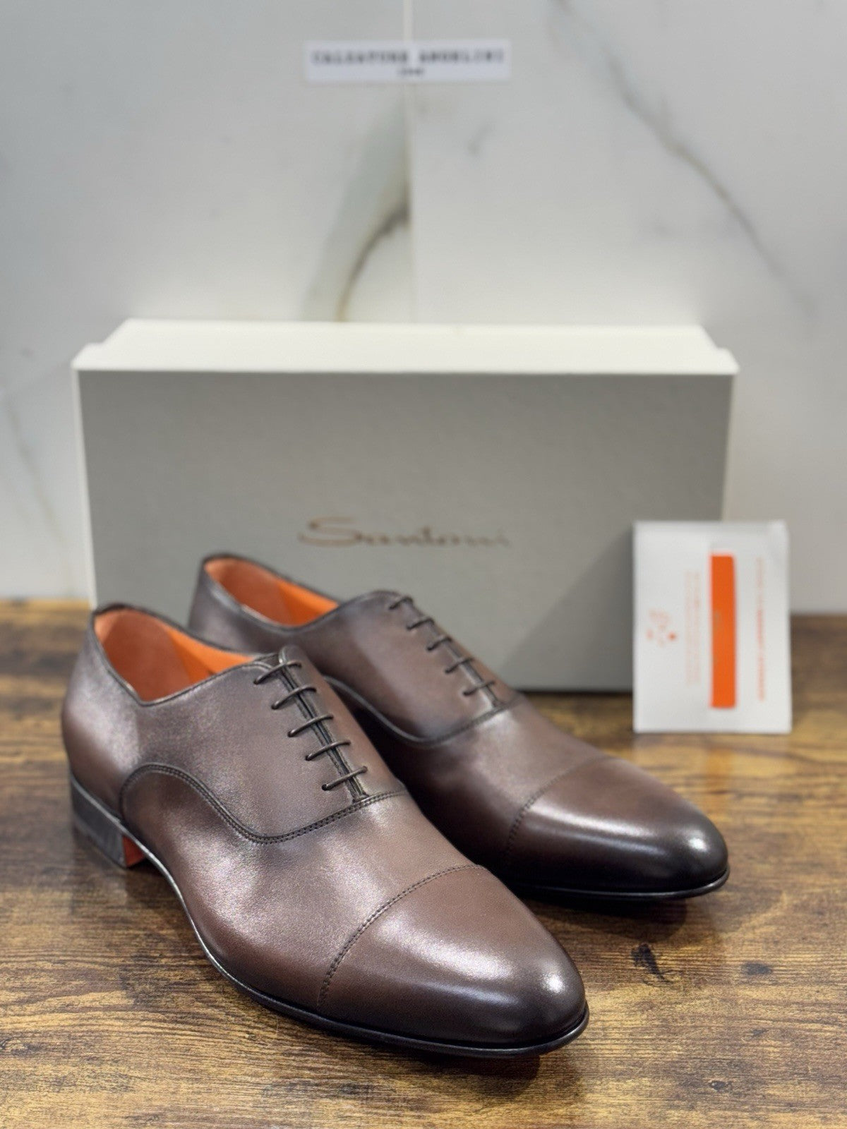 Santoni Stringata Oxford Pelle Marrone  Luxury Santoni Scarpa Uomo 45