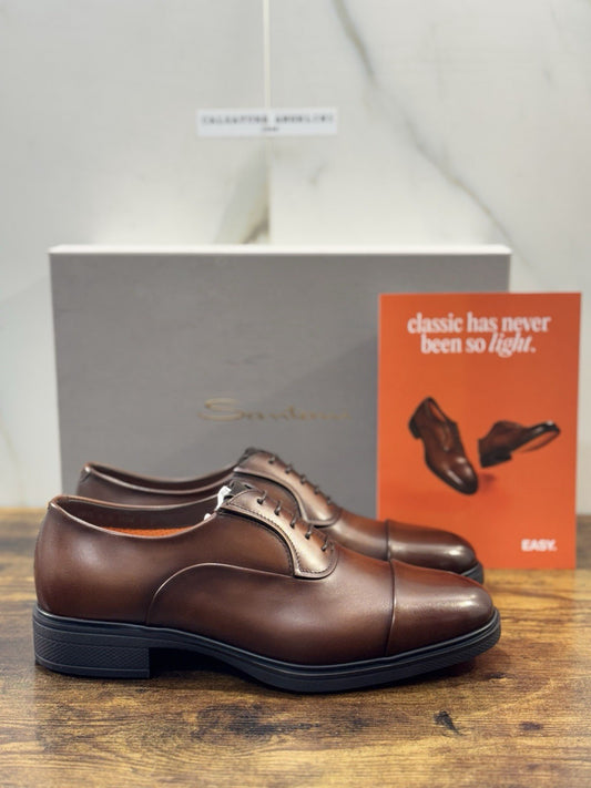 Santoni Stringata Oxford Easy On Pelle Marrone Luxury Santoni Scarpa Uomo 43