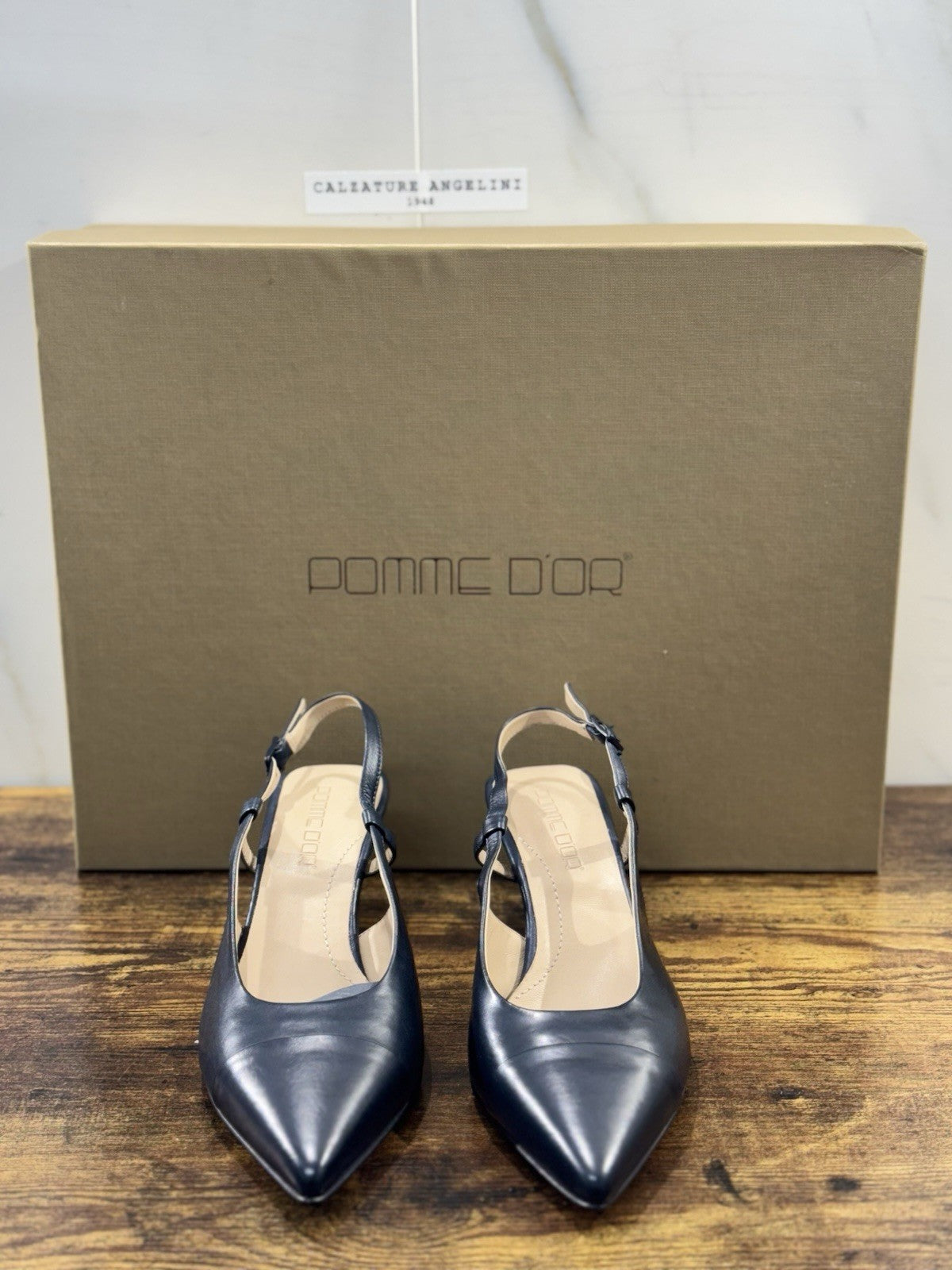 Pomme D’or Sling  Back Pelle Blu  Luxury Handmade Woman Pomme D’or Donna 40