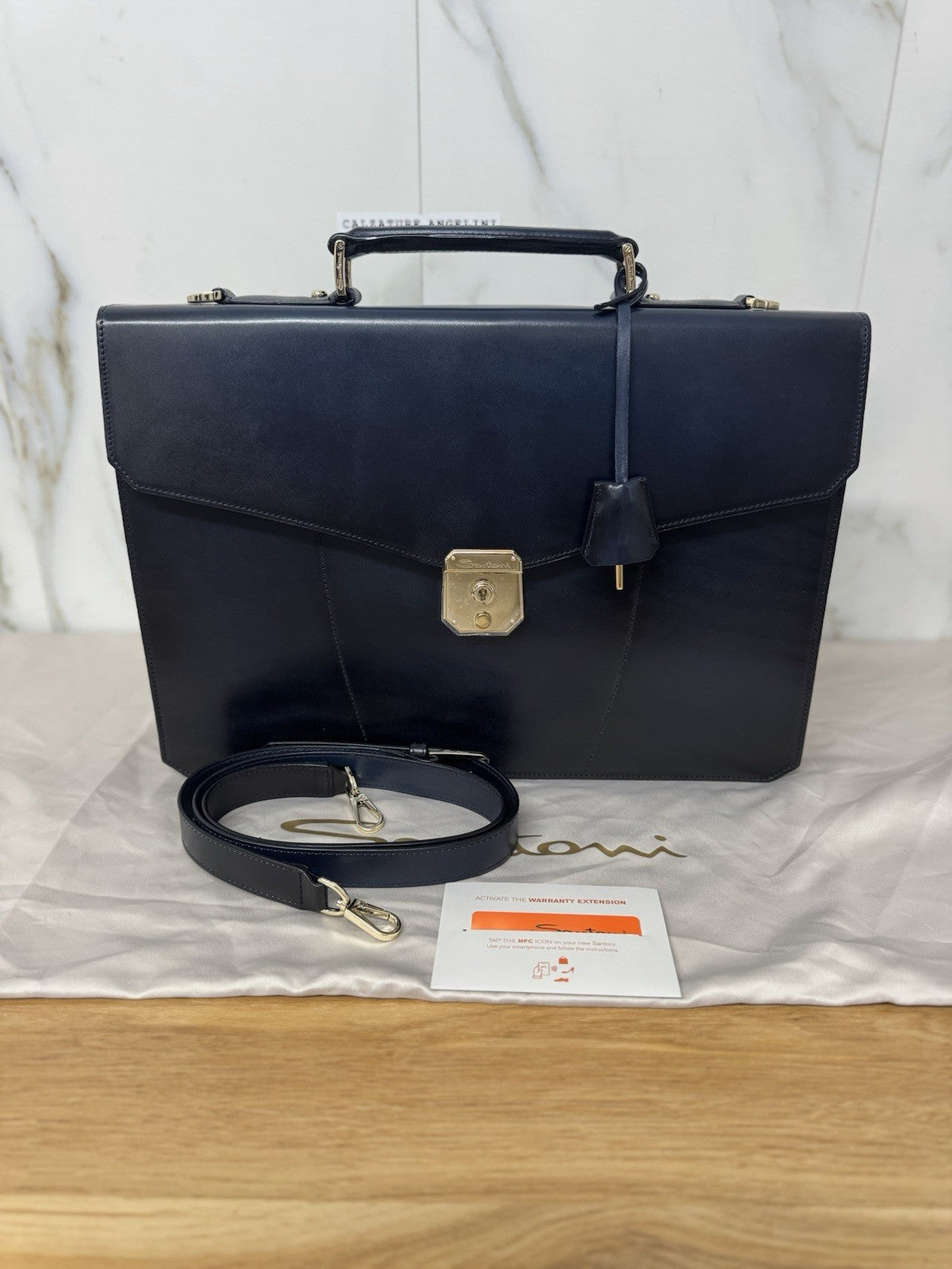 Santoni Cartella Da Lavoro Professionale Luxury Bag Santoni Blu Anticato Uomo 