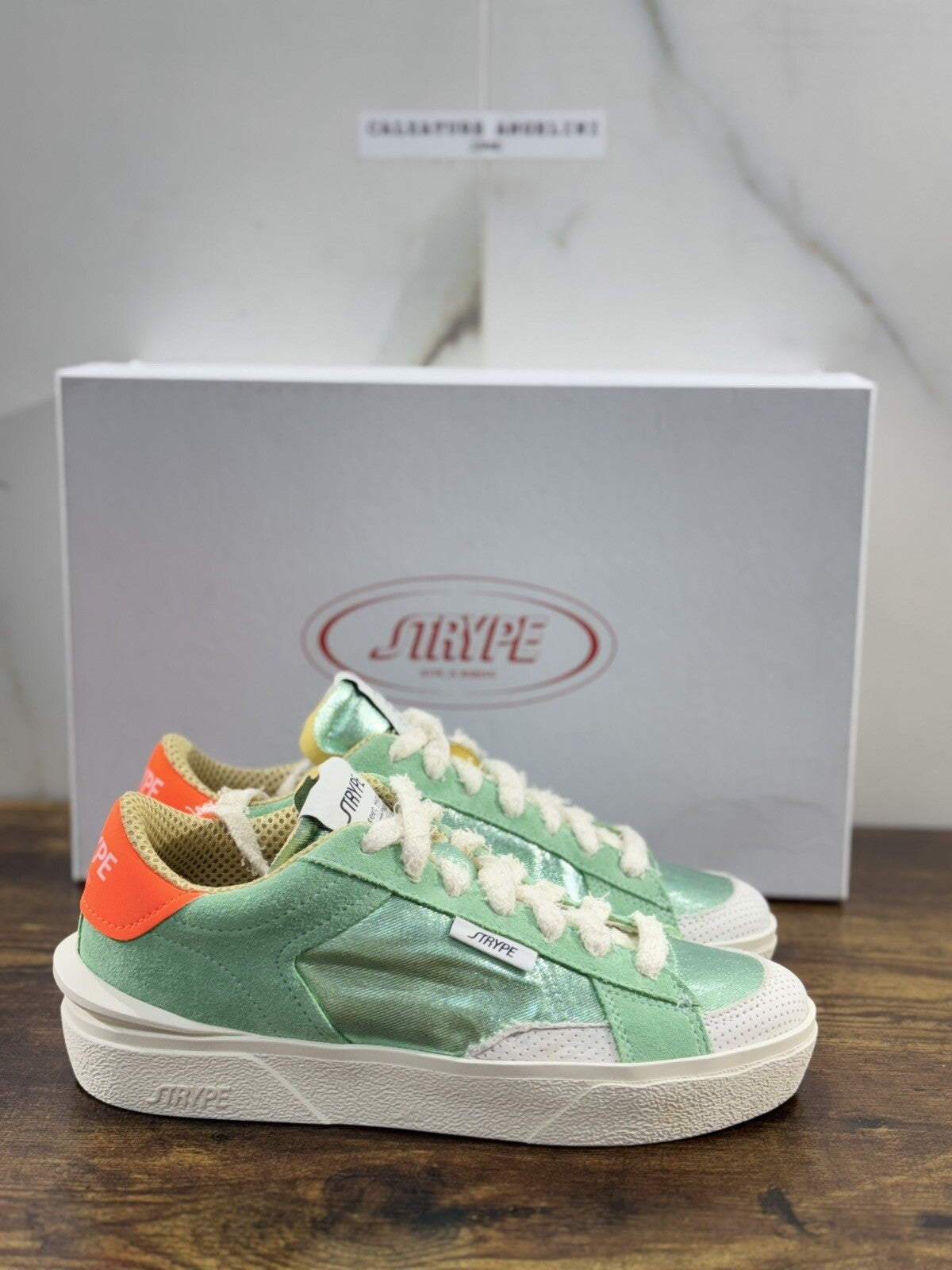 Strype Sneaker Donna  Low Top Pelle  Verde  Casual Woman Shoes 41