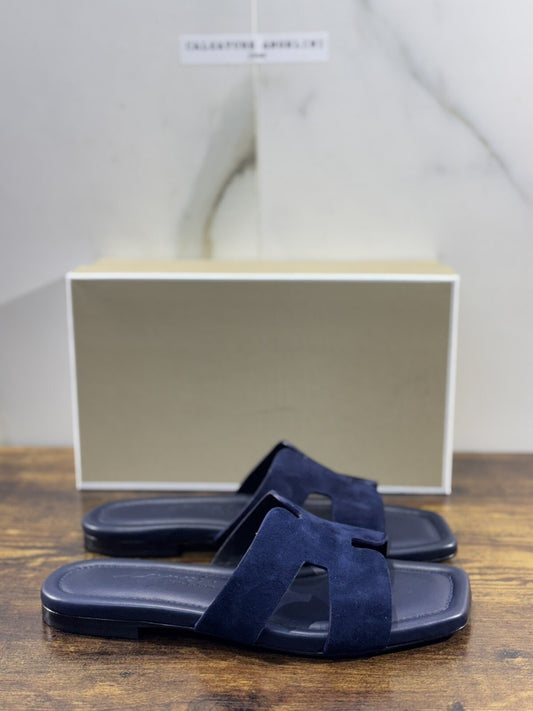 Capri Sandalo Donna In Suede Blu        Fatto A Mano In Italia Fondo Cuoio 40