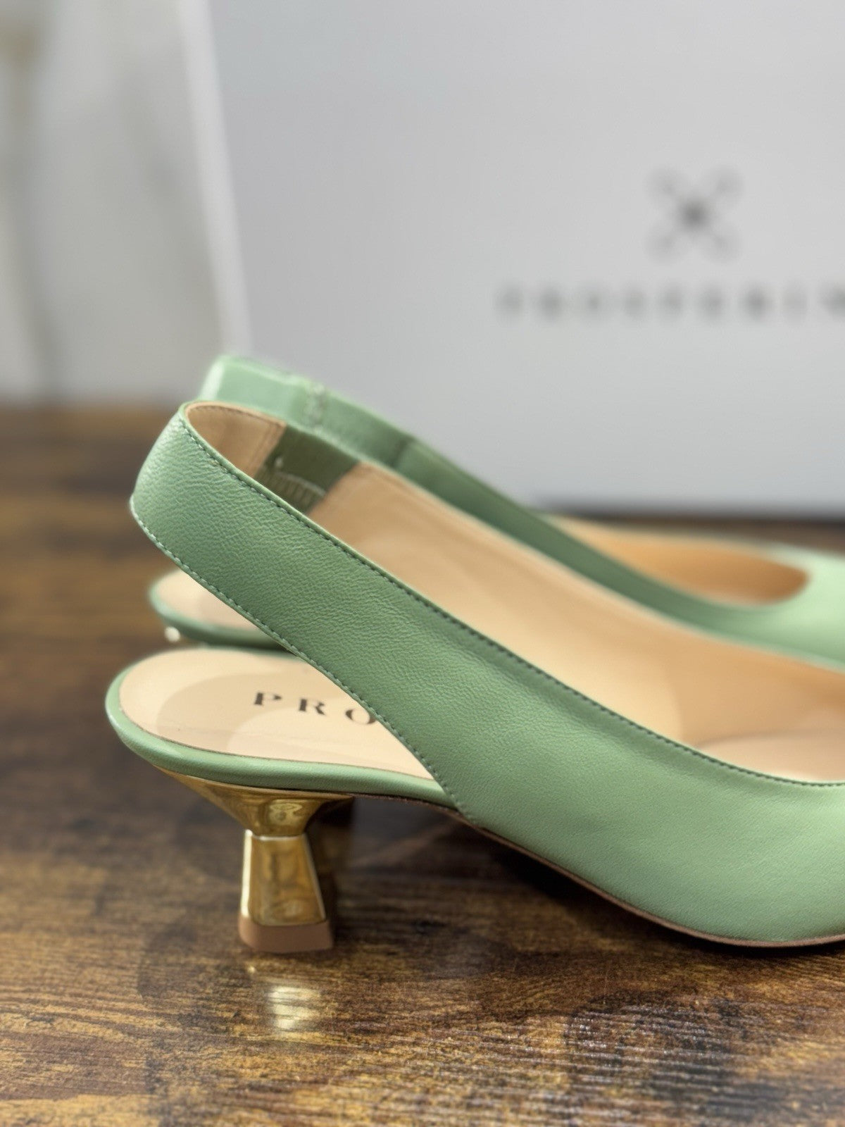 Prosperine Sling Back Pelle Verde Tacco Oro Donna 36