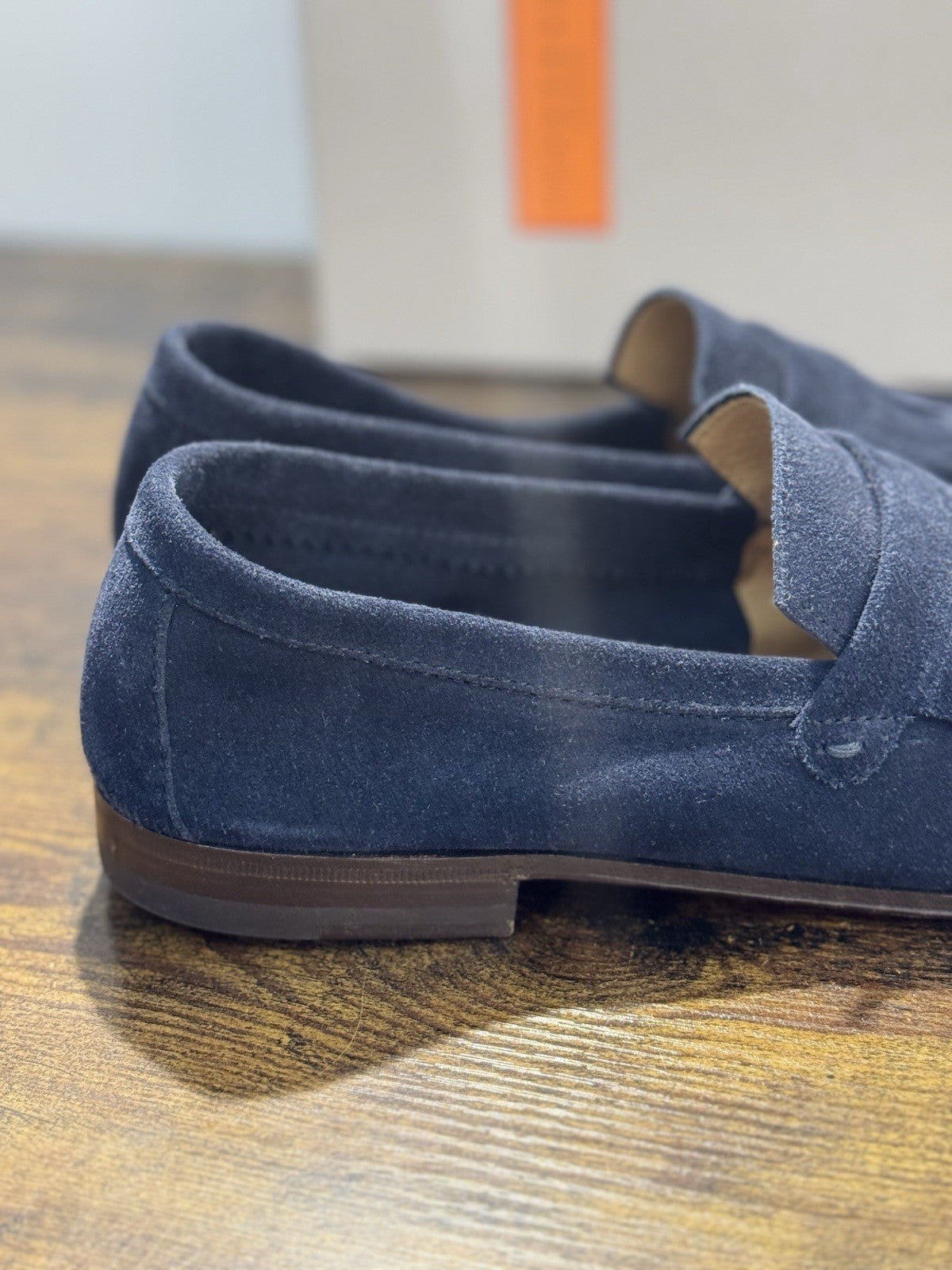 Henderson Baracco Mocassino  Pelle Suede Blu  Luxury Handmade Uomo 43.5