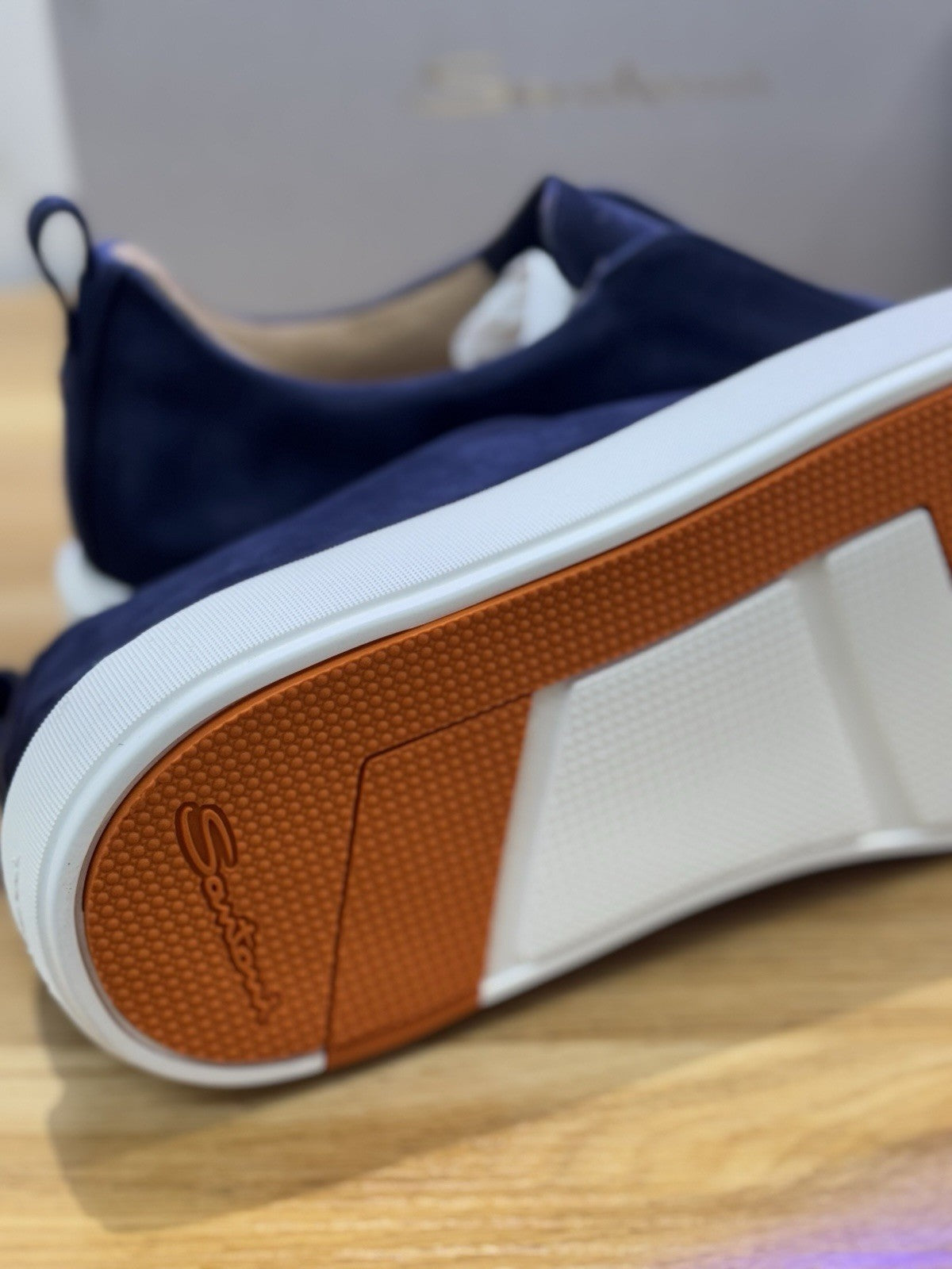 Santoni Slip On No Lace Sneaker  Suede Blu  Luxury Santoni Scarpa Uomo 42.5