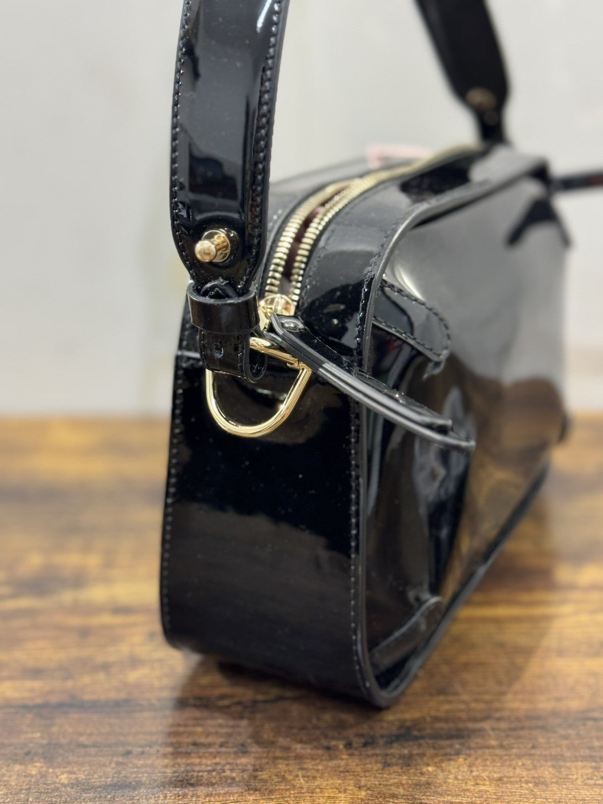 Coccinelle Borsa Maleta Pelle Nera Lucida 100% Pelle Made In Italy Donna