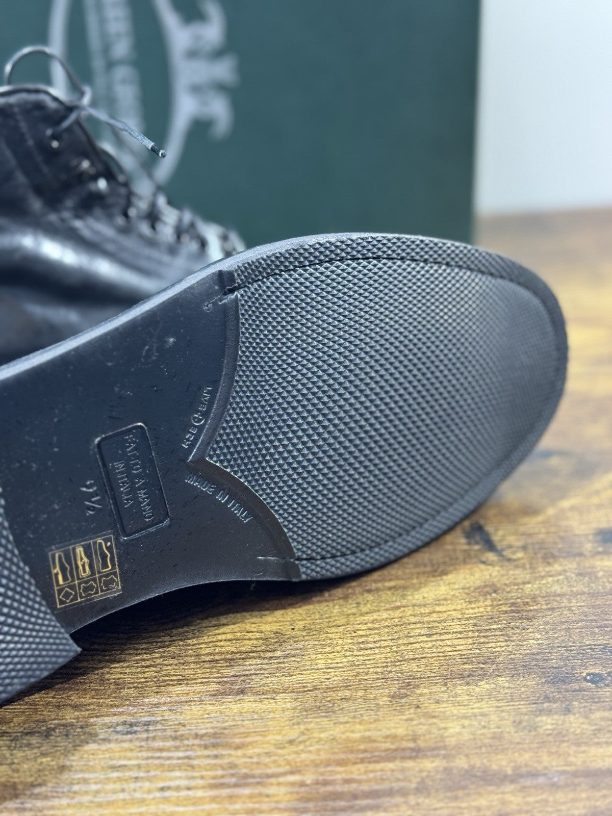 Green George Polacchino Pelle Nera Washed Casual Uomo 43.5