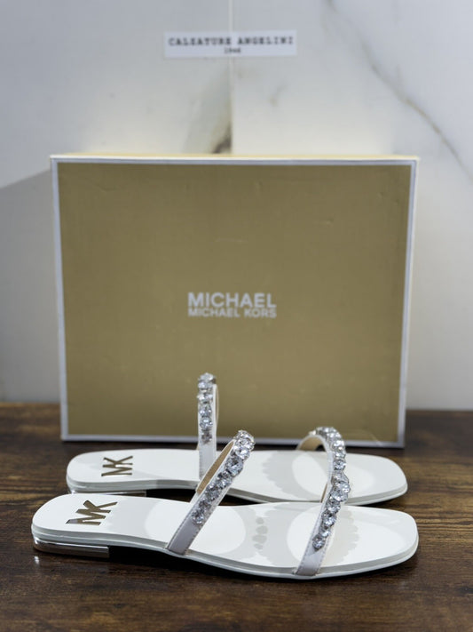 Michael Kors Jessa Flat Sandal Pelle Bianco  Casual Sandal 38