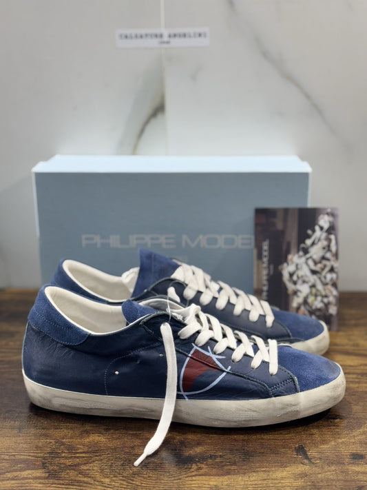 Philippe Model Sneaker Uomo Classic Low Pelle E Suede Blu 45