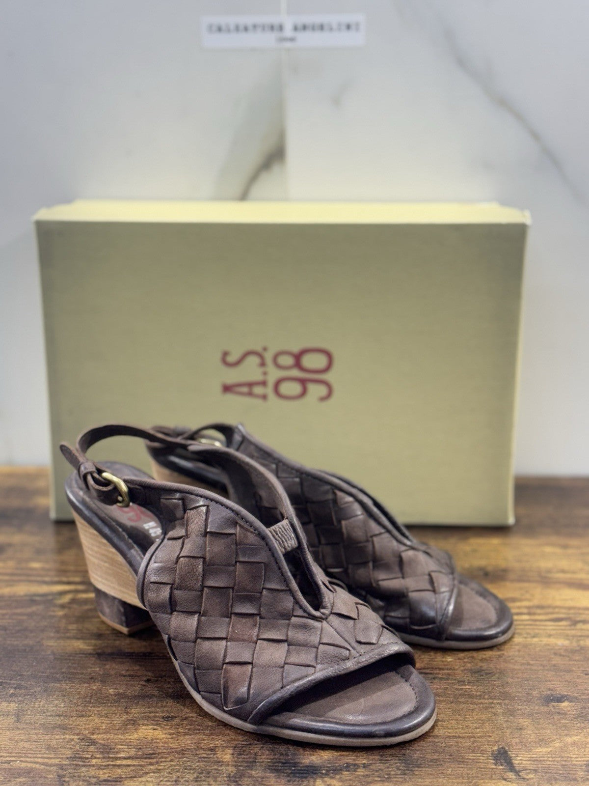 A.s. 98 Sandalo Pelle Fondente Intreccio Con Tacco Donna 40