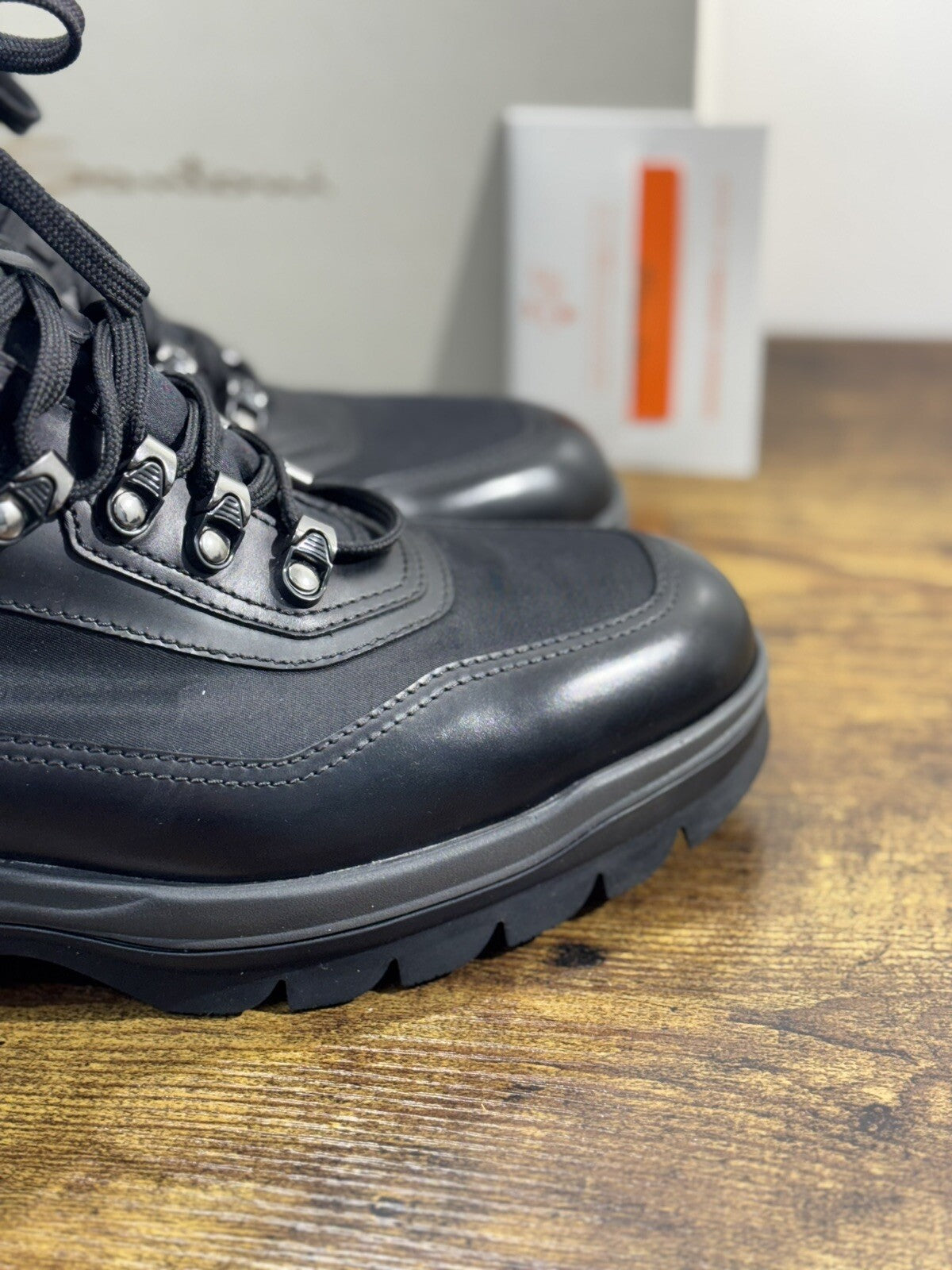 Santoni Mountain Boot Uomo Pelle Nero Gore Tex System Luxury Men Boot 42.5