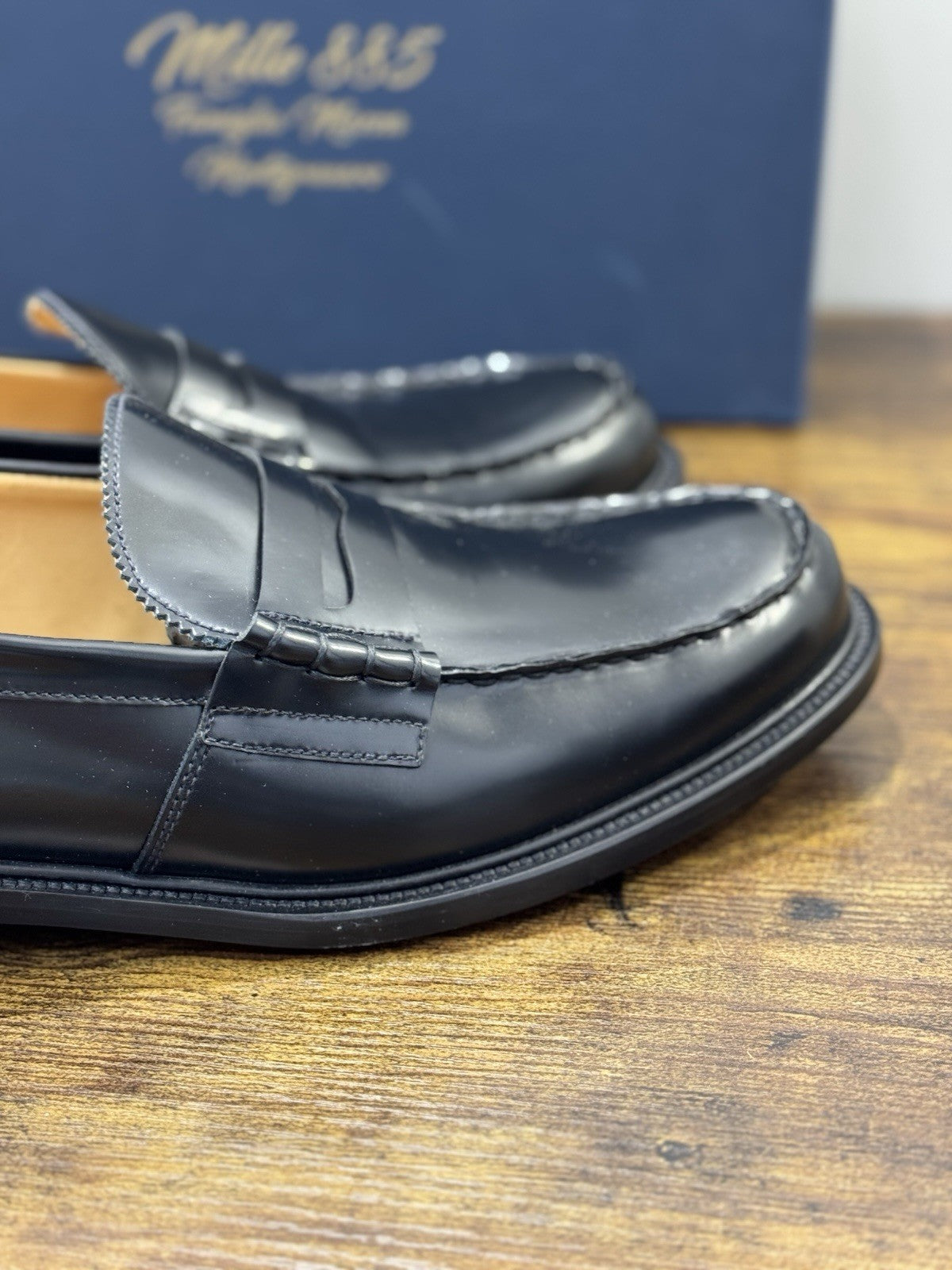 Mille 885 Mocassino Pelle Nera Fondo Cuoio  Fatto A Mano In Italia Uomo 45