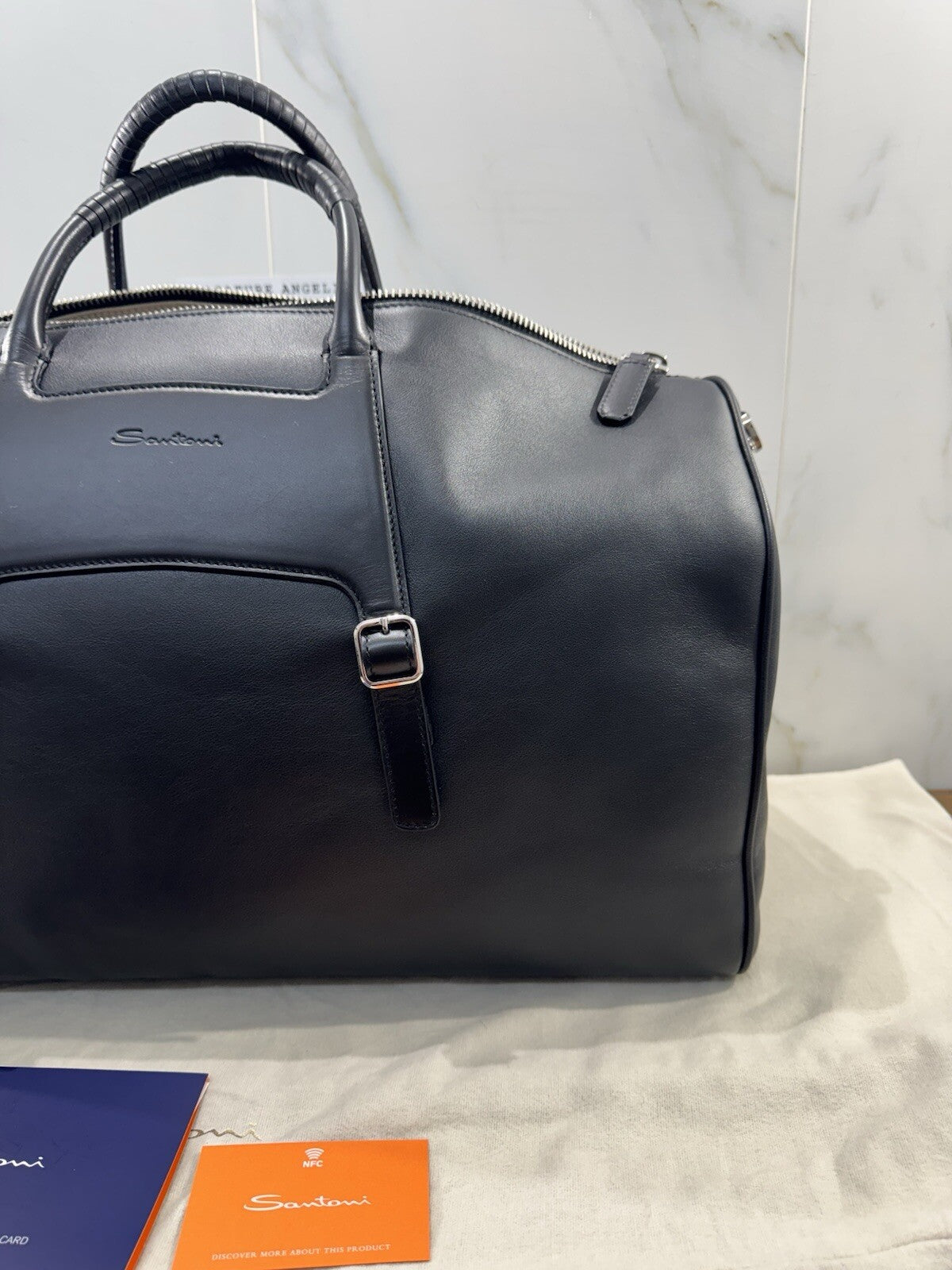 Borsone Weekend Viaggio 48h Santoni Pelle Nero   Travel Bag Santoni Men Business