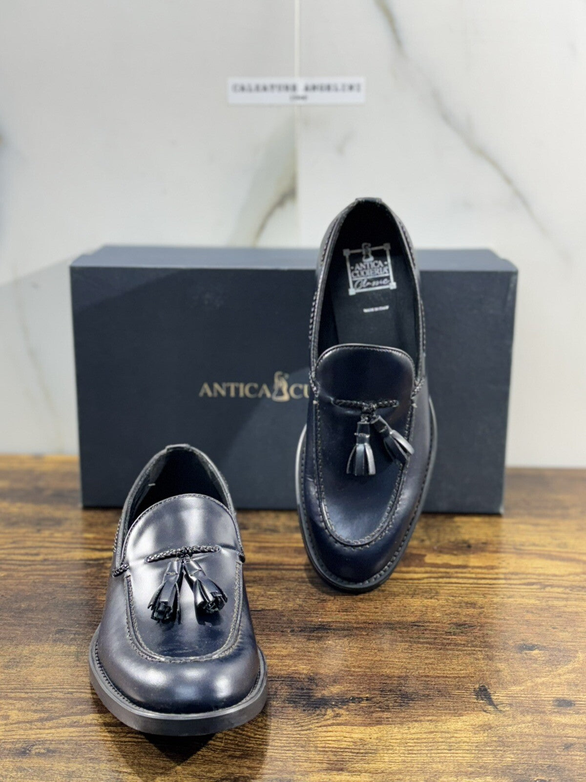 Antica Cuoieria Mocassino  Uomo Pelle Blu Fondo Gomma Causal Men Shoe 40