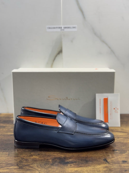 Santoni Mocassino Pelle Blu Luxury Santoni Scarpa Uomo 41.5