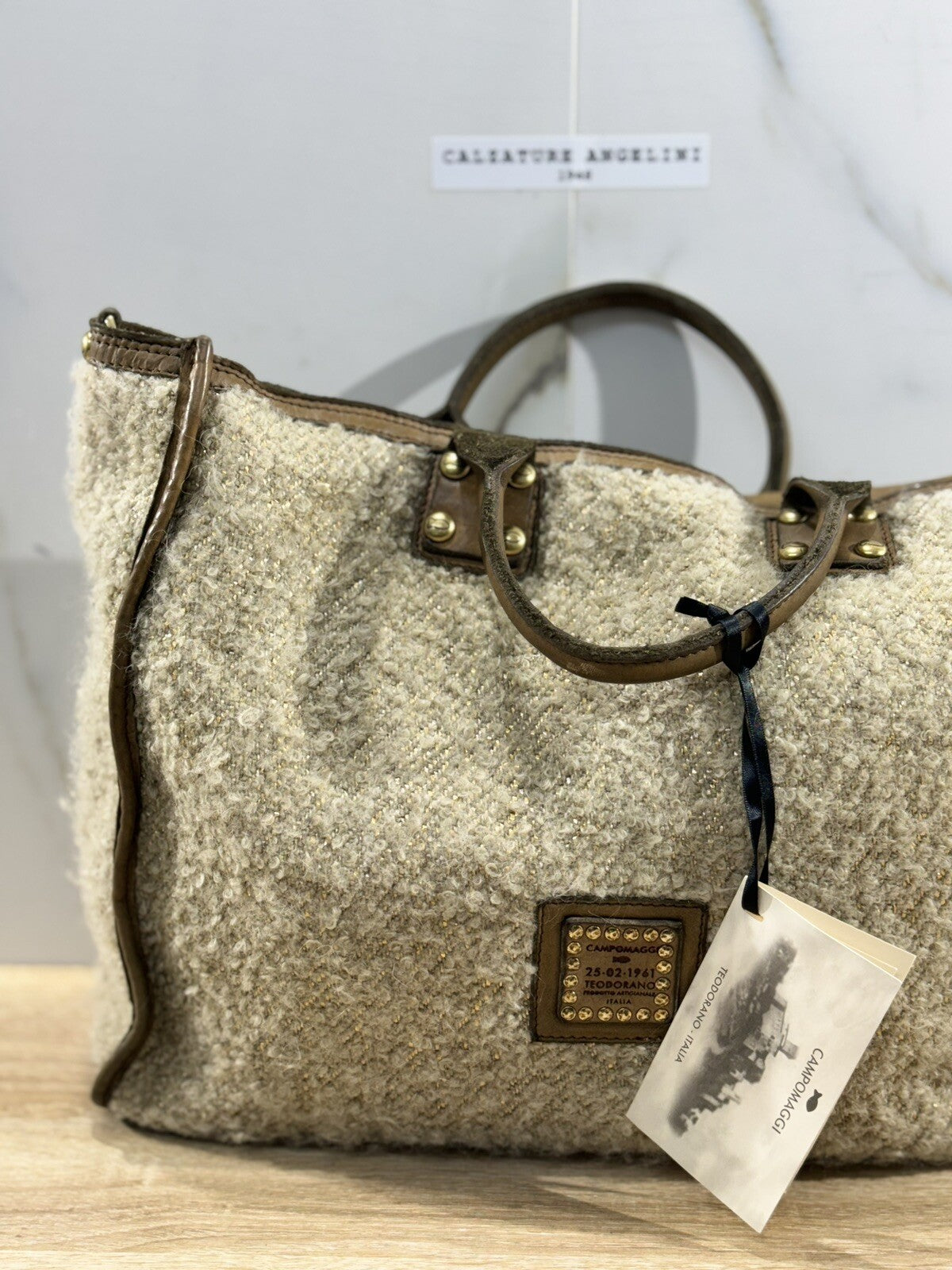 Campomaggi Borsa Donna Shopping Vacchetta Tessuto Verde Militare Luxury Bag 