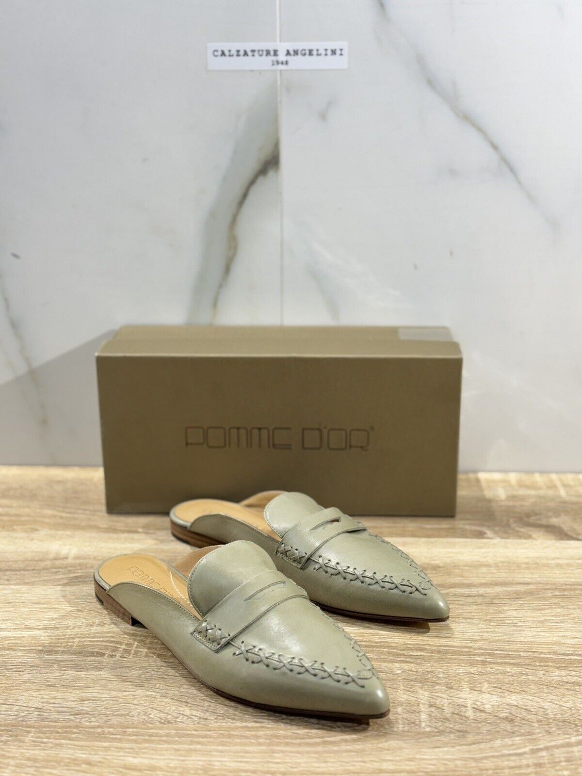 Pomme D’or Mules Donna Pelle Dusty Green  Luxury Handmade Woman Pomme D’or 39