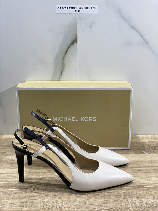 Michael Kors scarpa donna sling back flex pump pelle nera crema con tacco 40