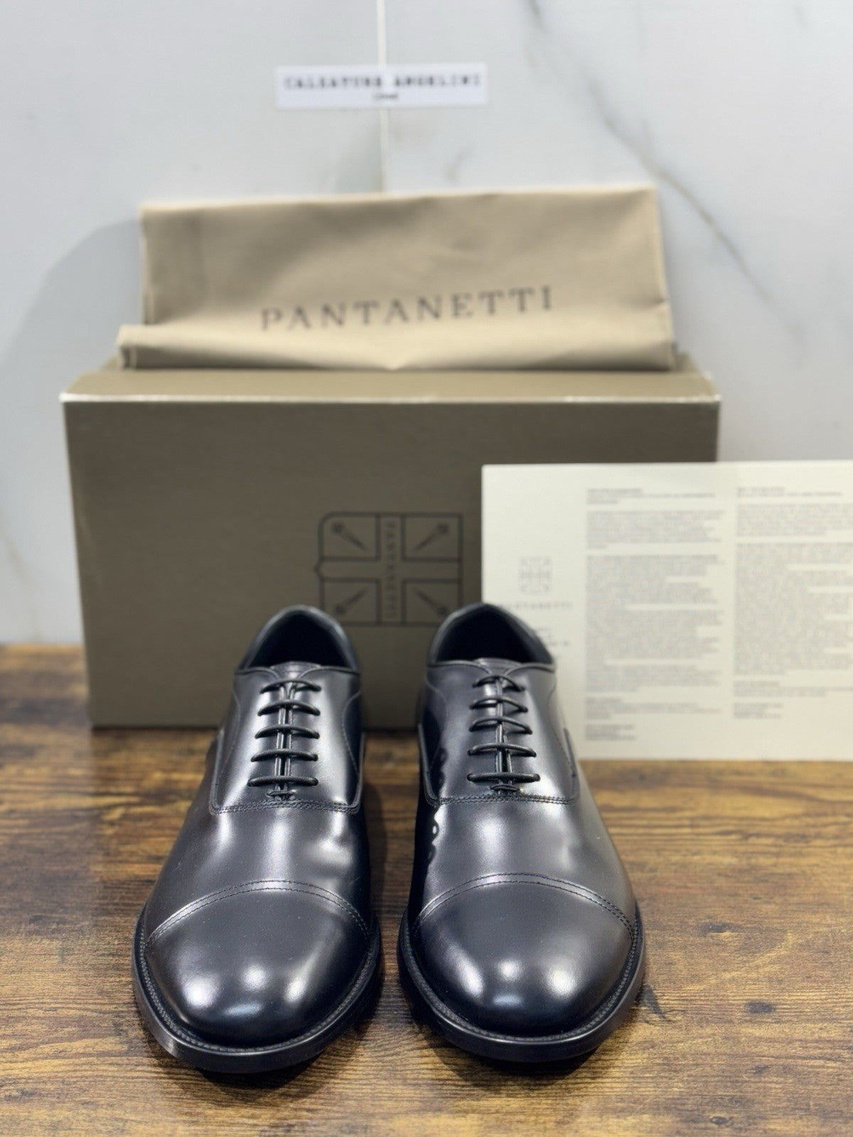 Pantanetti Stringata Oxford  Pelle Nera  Fondo Cuoio Handmade In Italy Uomo 44