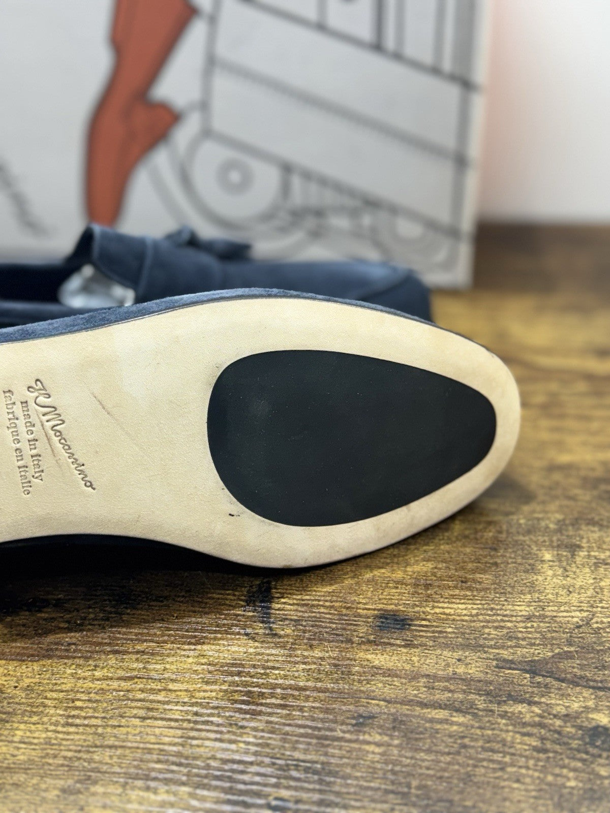 Il Mocassino Tasca Scarpa Suede  Blu 100% Fatta In Italia Mocassino Uomo 44