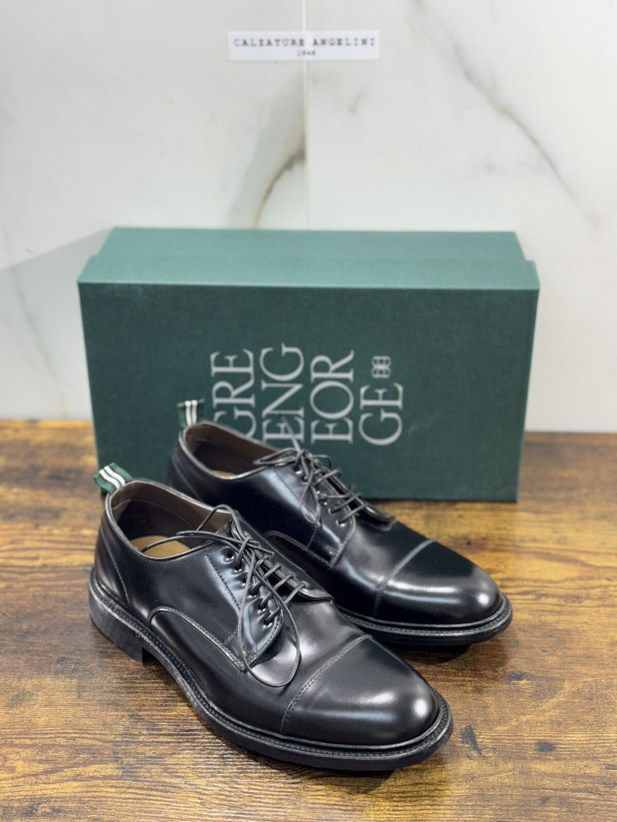 Green George derby nero in pelle polished luxury men  Doppio Cuoio 40.5