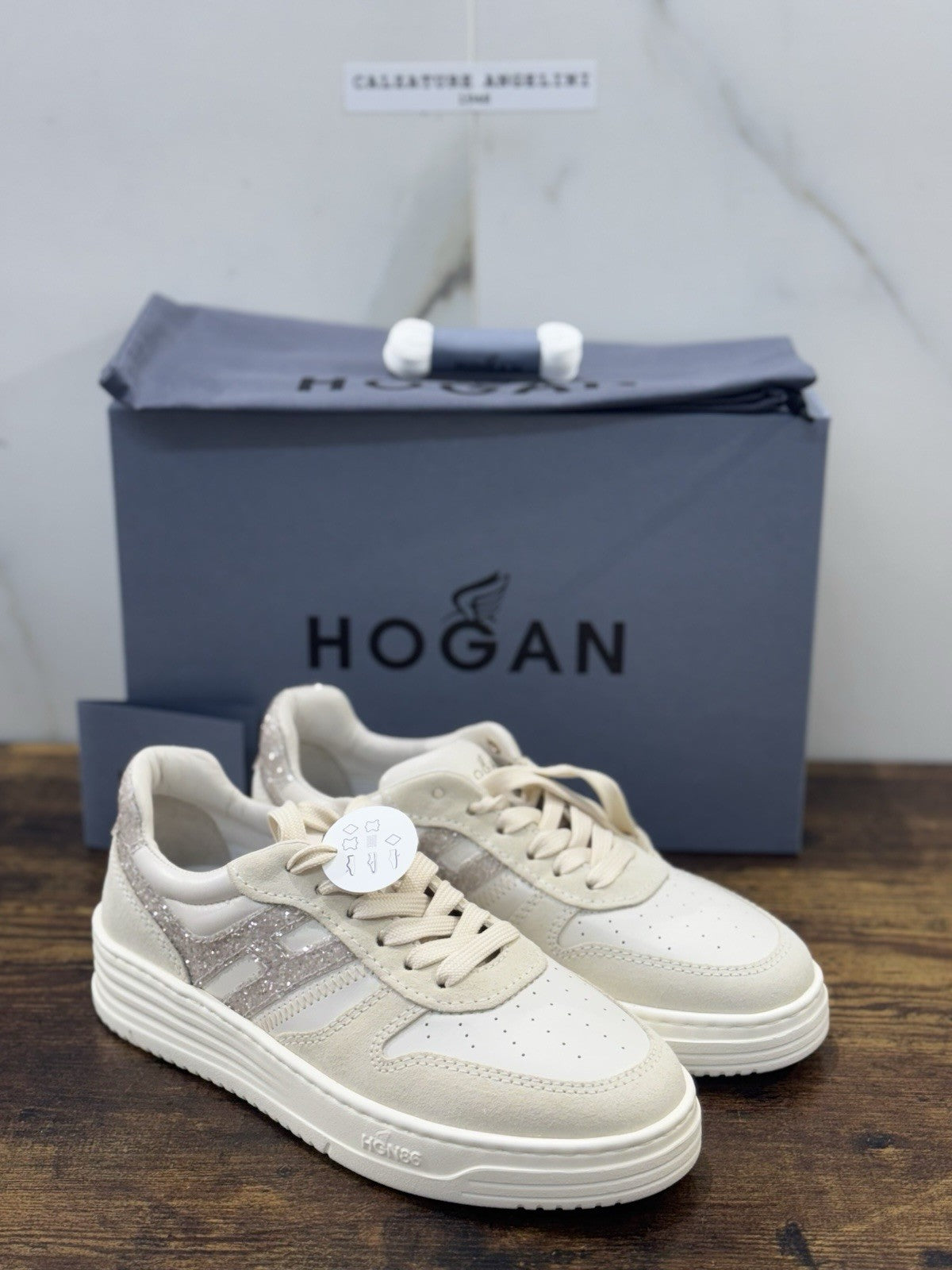 Hogan H630 Sneaker Pelle Casual Beige Glitter    Hogan Scarpe Donna 38
