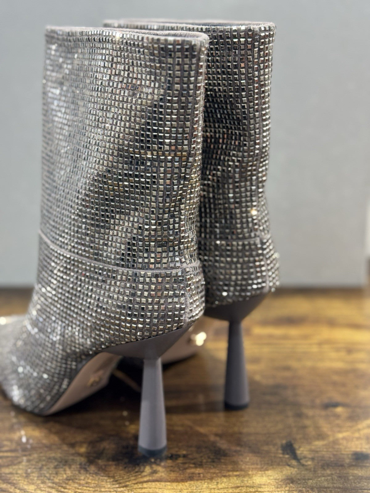 Lola Cruz stivaleletto  con strass plomo gun metal luxury boot woman 40