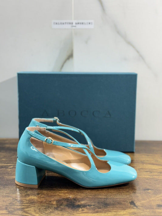 A.Bocca Two For Love Scarpa Donna Pelle   Turchese  Con Tacco Luxury Handmade 36