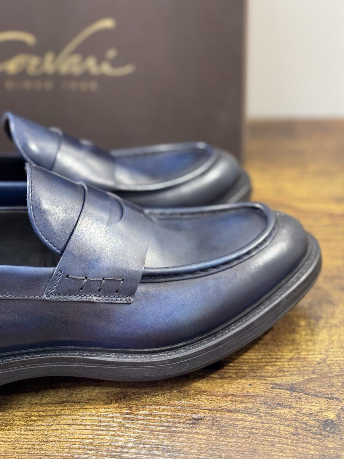 Corvari Mocassino Uomo  Pelle Blu   Luxury Men  Shoes 44