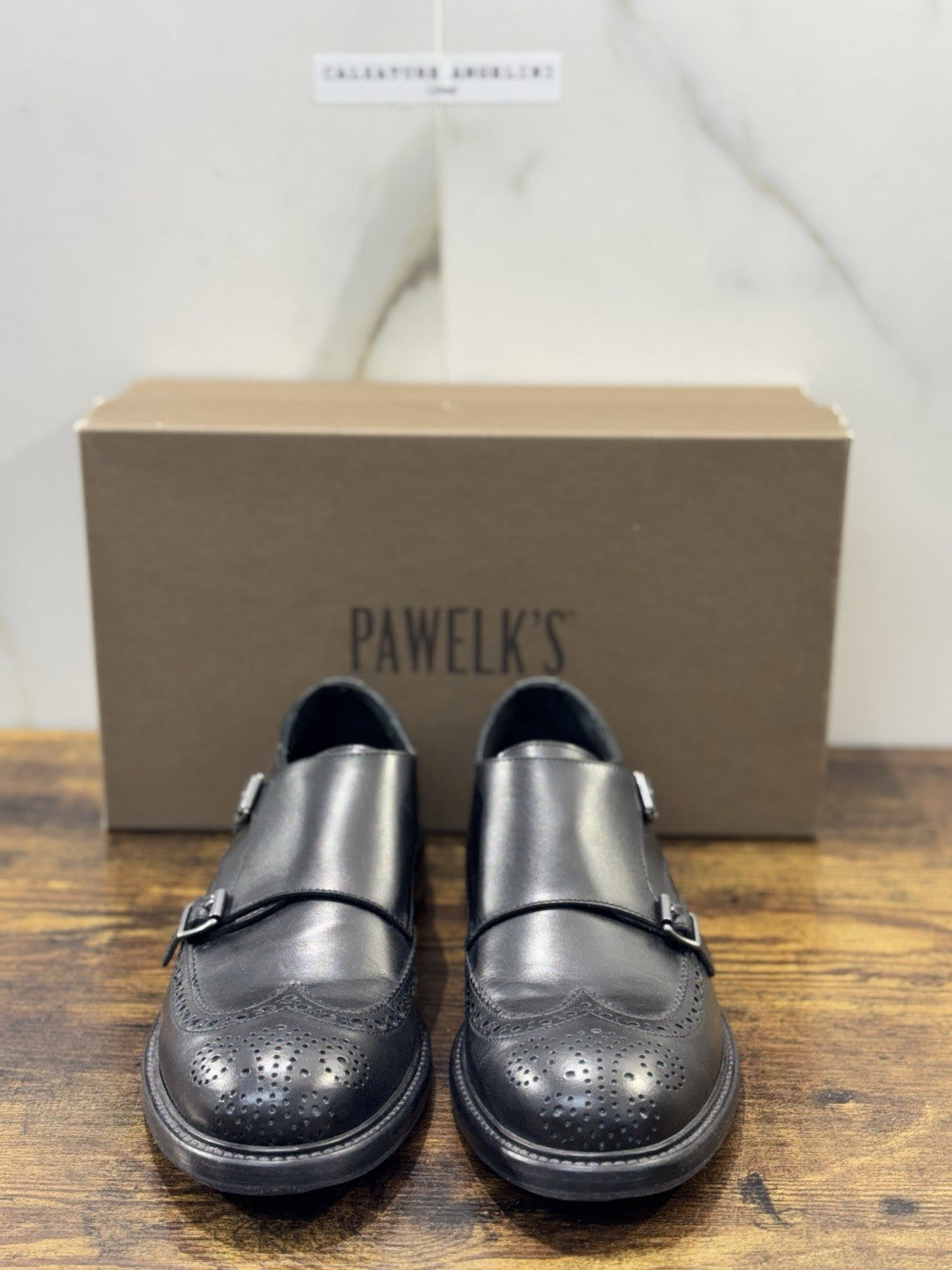 Pawelk’s Doppia Fibbia Pelle Nera Made In Italy Uomo 39