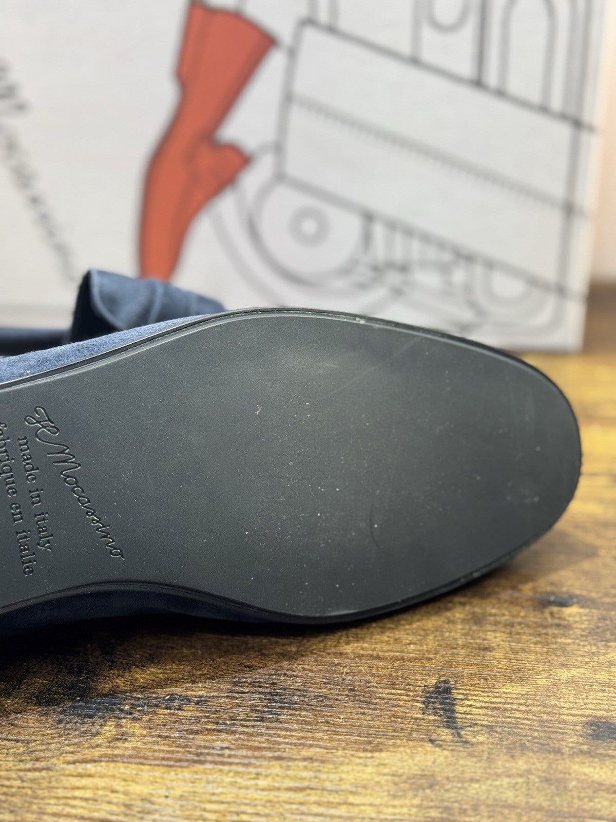 Il Mocassino Tasca    Pelle Suede Blu   Fatto In Italia Uomo 40