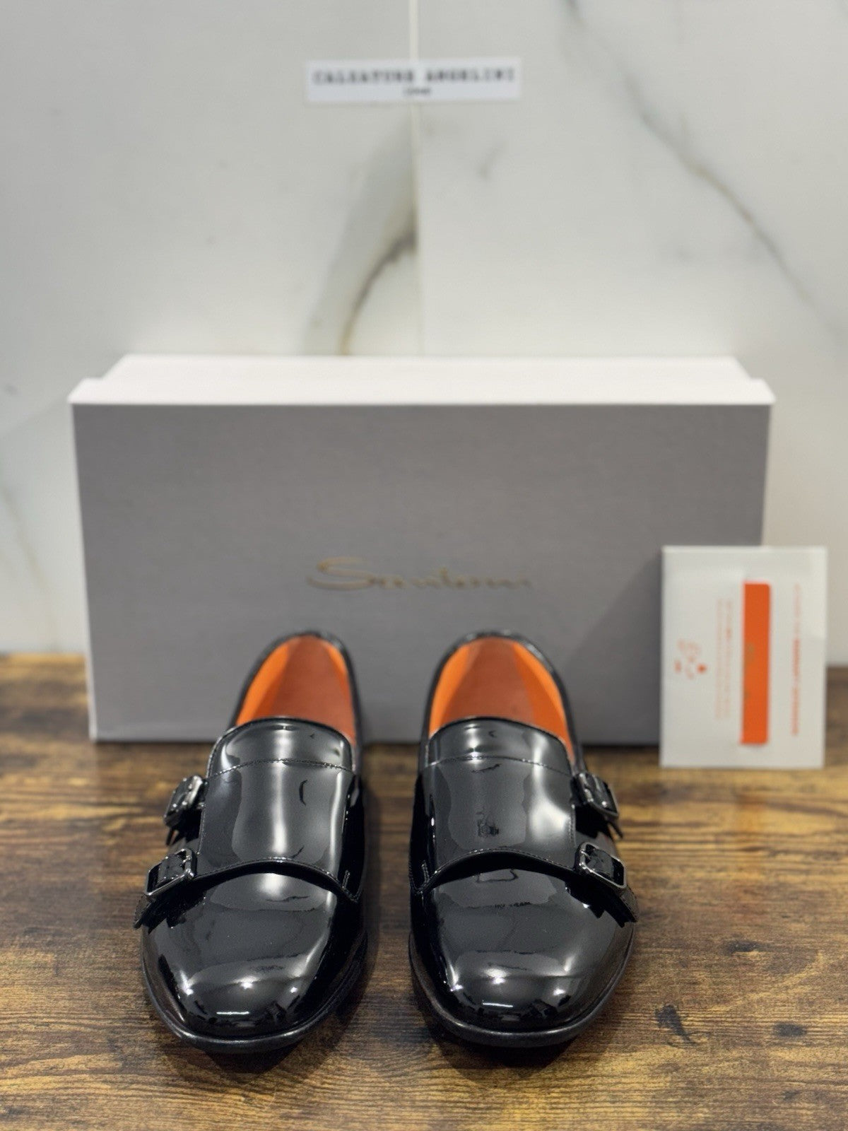 Santoni Doppia Fibbia Vernice Nero   Luxury Santoni Scarpa Uomo 40