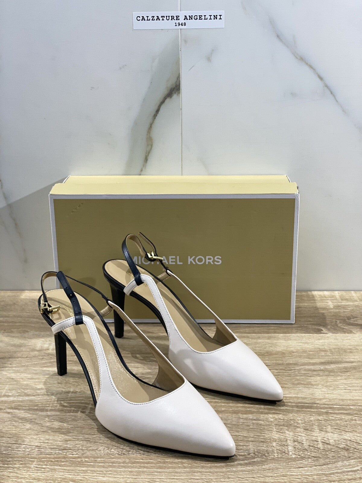 Michael Kors scarpa donna sling back flex pump pelle nera crema con tacco 40
