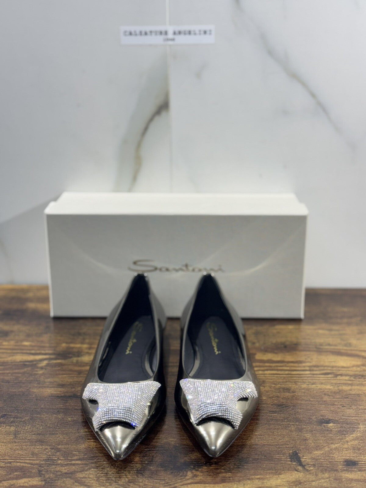 Santoni Ballerina   Donna Pelle Silver    Luxury  Woman Santoni Shoes 38