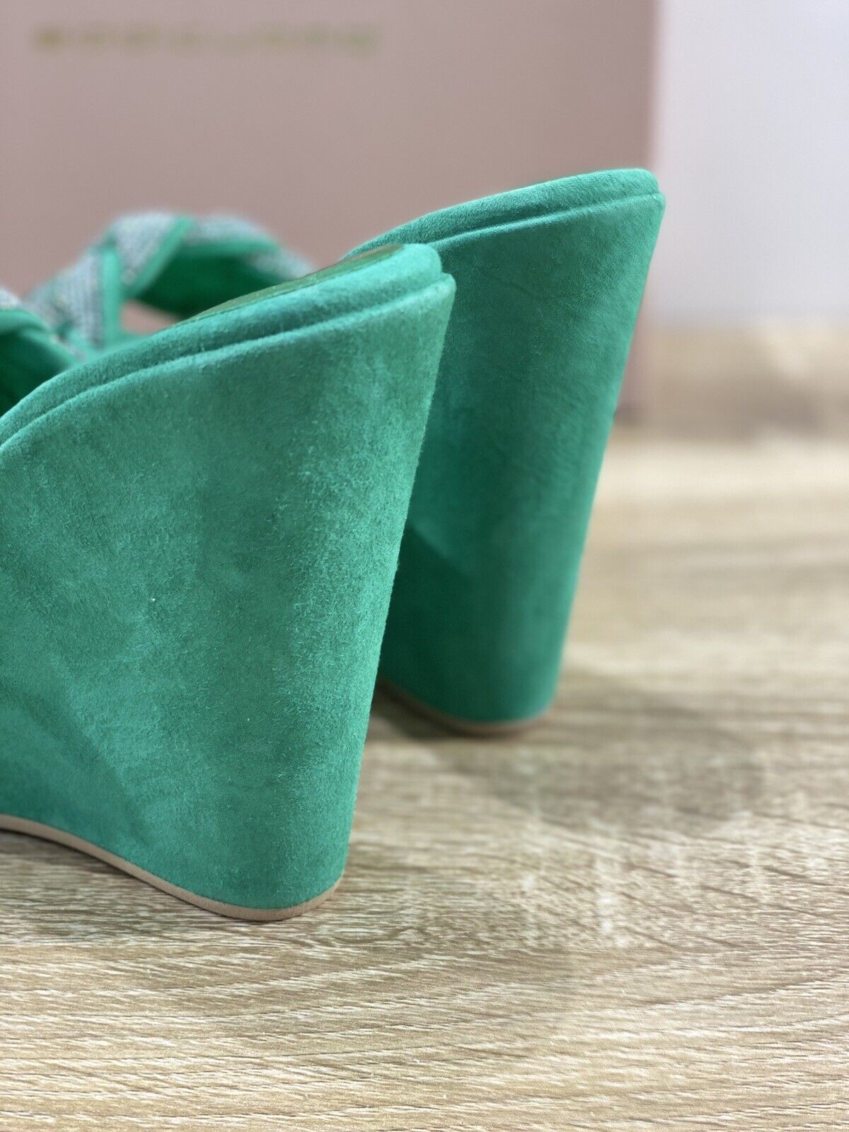 Eddi Cuomo Sandalo Donna Zeppa In Suede Verde Luxury Handmade 39