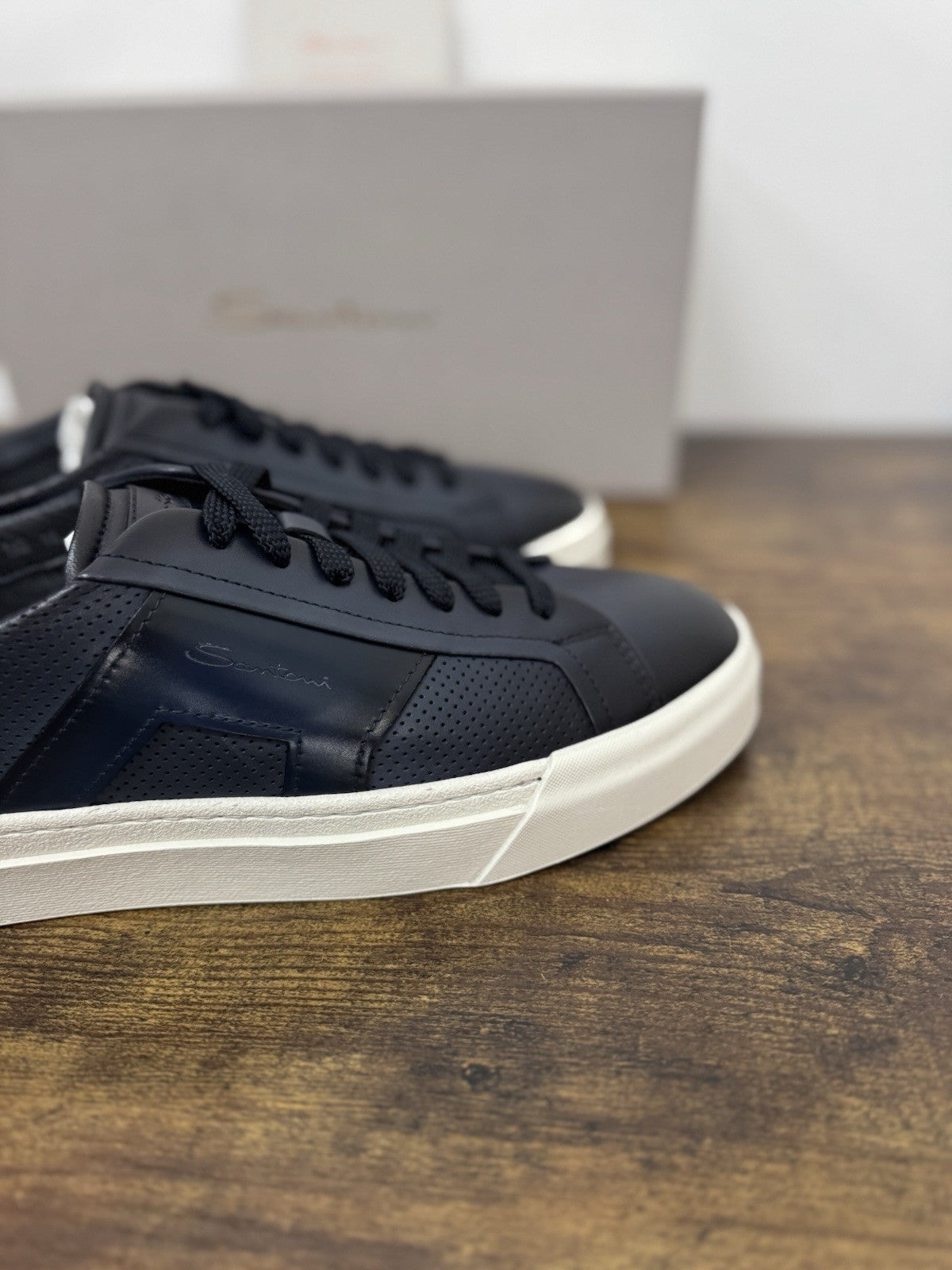 Santoni Sneaker Pelle Blu  Luxury Scarpa Santoni Uomo 41